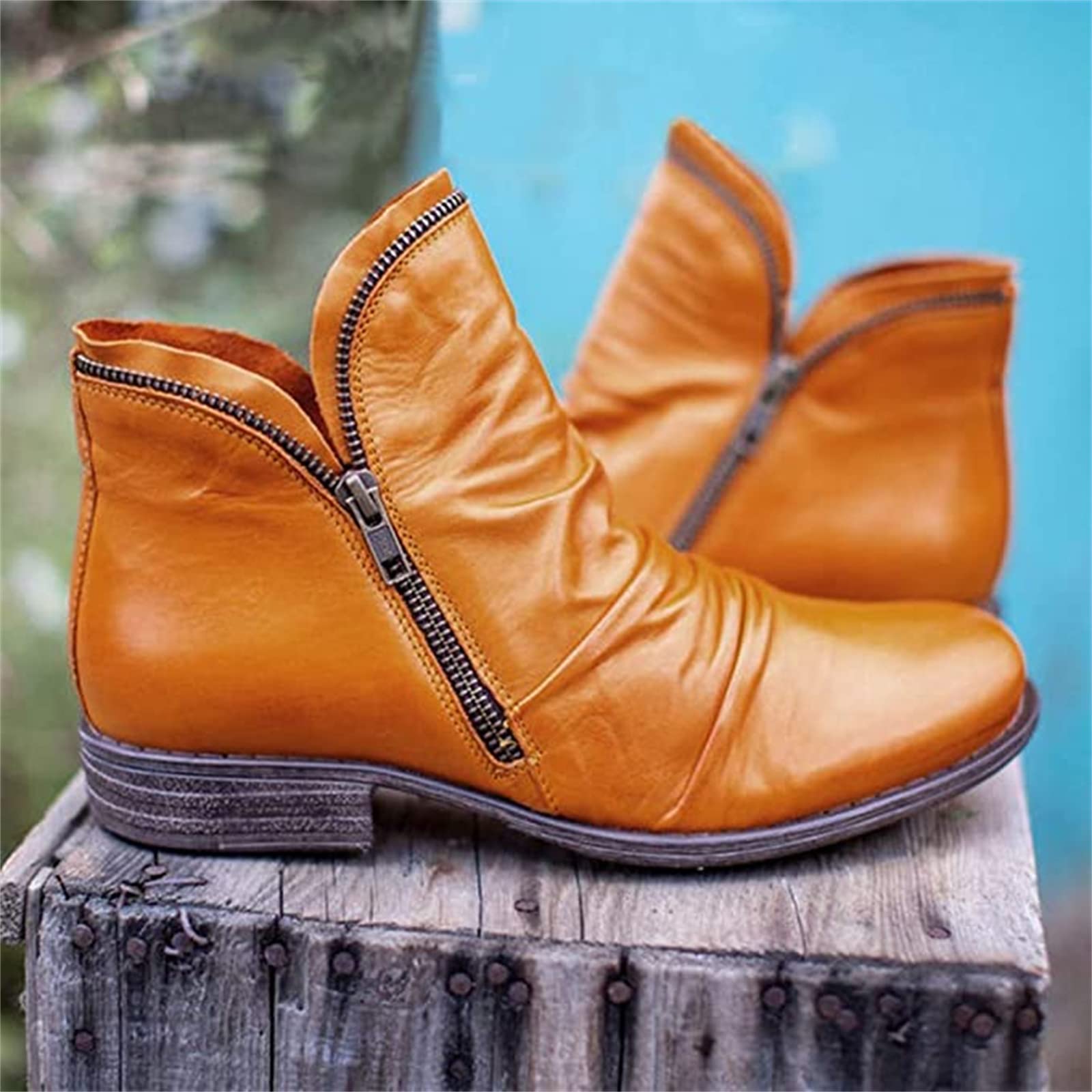 Lausiuoe Women's Ankle Booties - Low Heel Chunky Block Cutout Western Boots | Slip-On Casual & Dressy Shoes for Everyday Wear, Office & Night Out