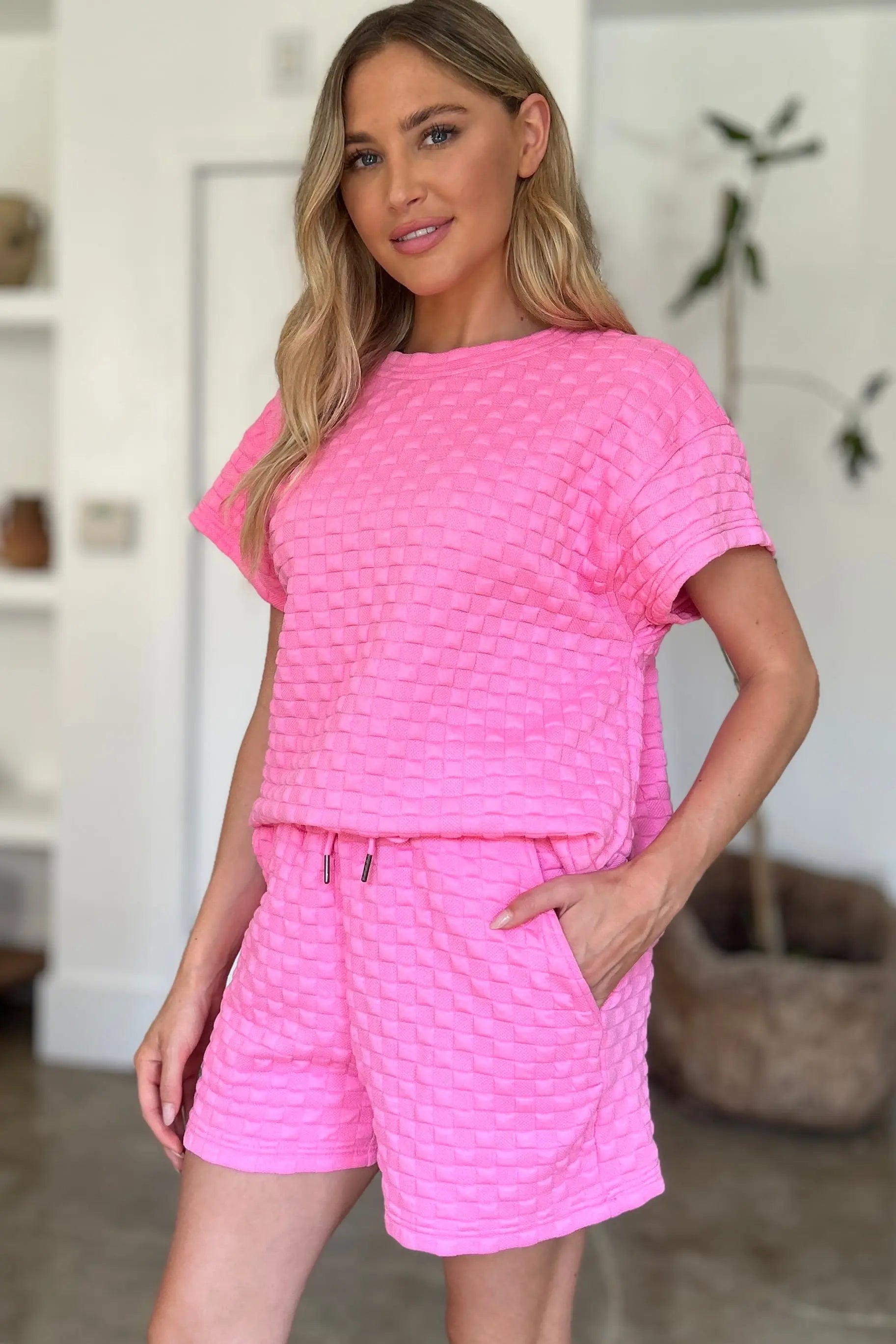 Double Take Full Size Texture T-Shirt and Shorts Set for Men - Comfortable Cotton Outfit for Casual Wear, Gym, and Lounge