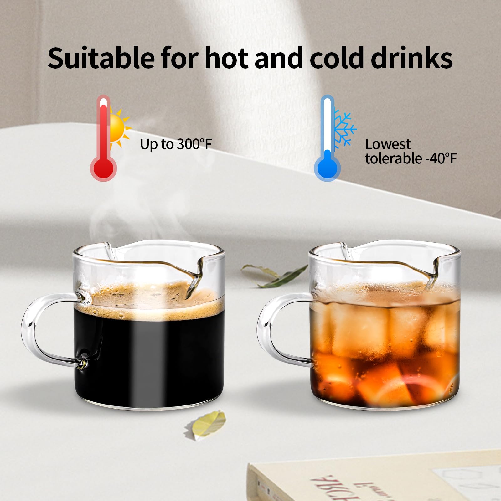 2 Pcs 4 Oz Espresso Shot Glasses with Handle - Double Spouts Coffee Cups for Espresso & Milk - Clear Glass Mugs for Home, Cafe & Restaurant Use