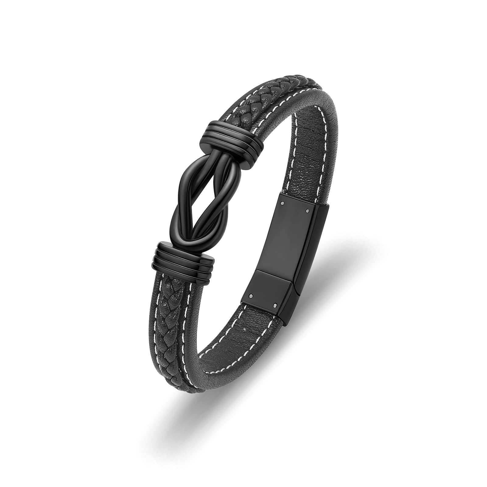 Oinsi Stainless Steel & Genuine Leather Memorial Bracelet for Men - Cremation Jewelry with Magnetic Clasp, Ashes Keepsake Wristband, Urn Bangle for Remembrance - Perfect for Honoring Loved Ones at Memorials & Special Occasions