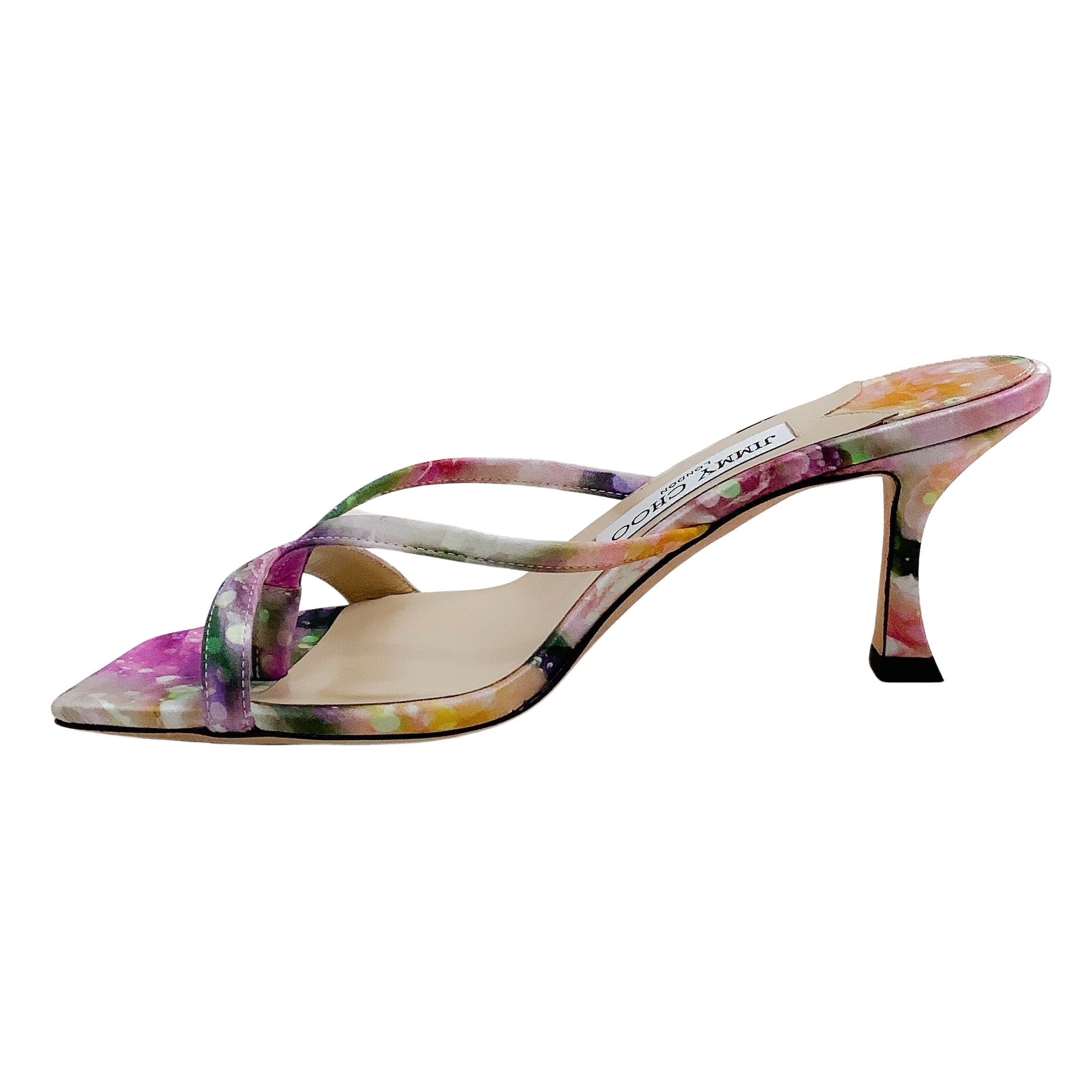 Jimmy Choo Multi Silk Maelie 70 Mule Sandals for Women - Luxury High Heel Slides with Silk Bow Detail - Perfect for Weddings, Parties & Summer Outfits