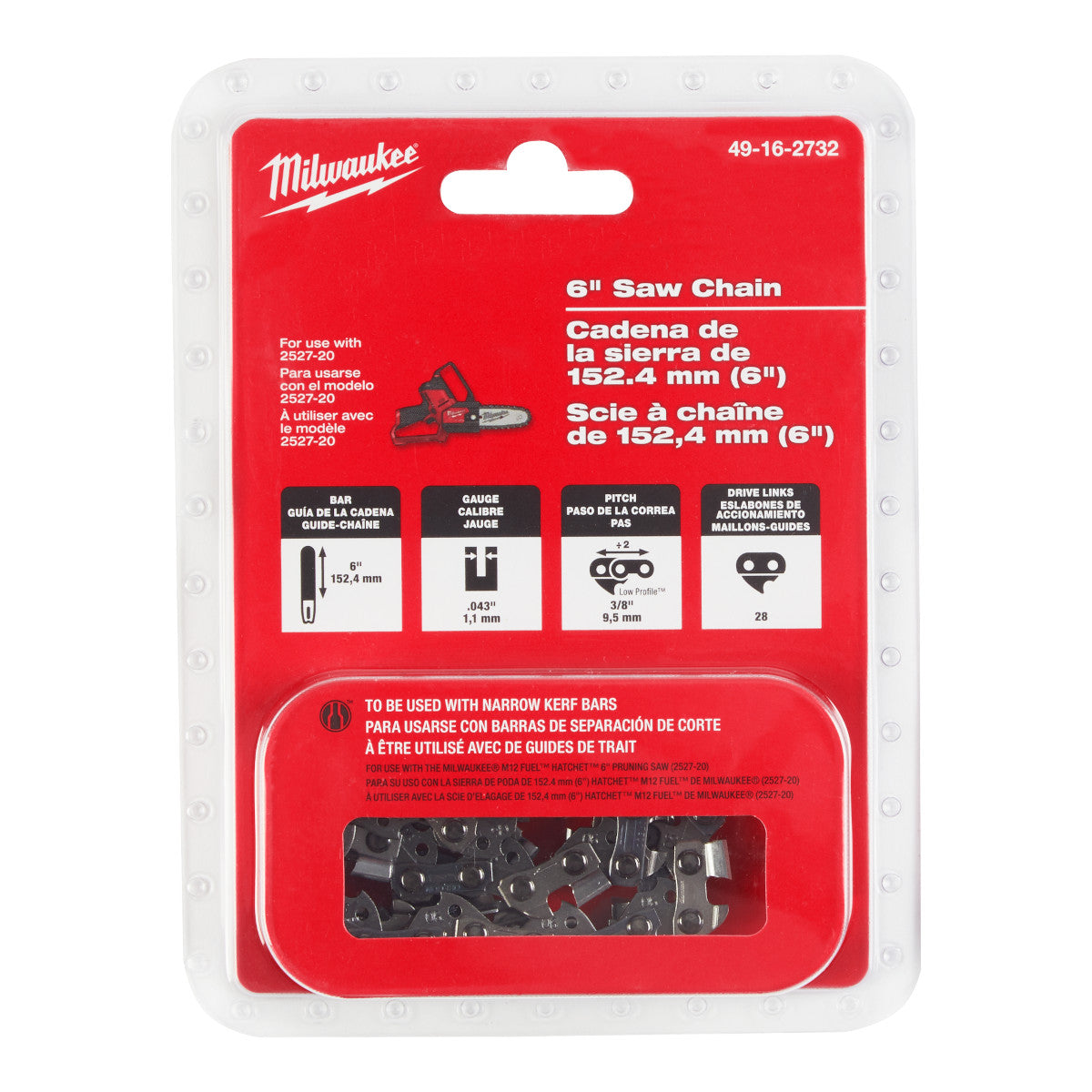 Milwaukee 49-16-2732 6-Inch Saw Chain - High-Performance Replacement Chain for Wood Cutting & Pruning