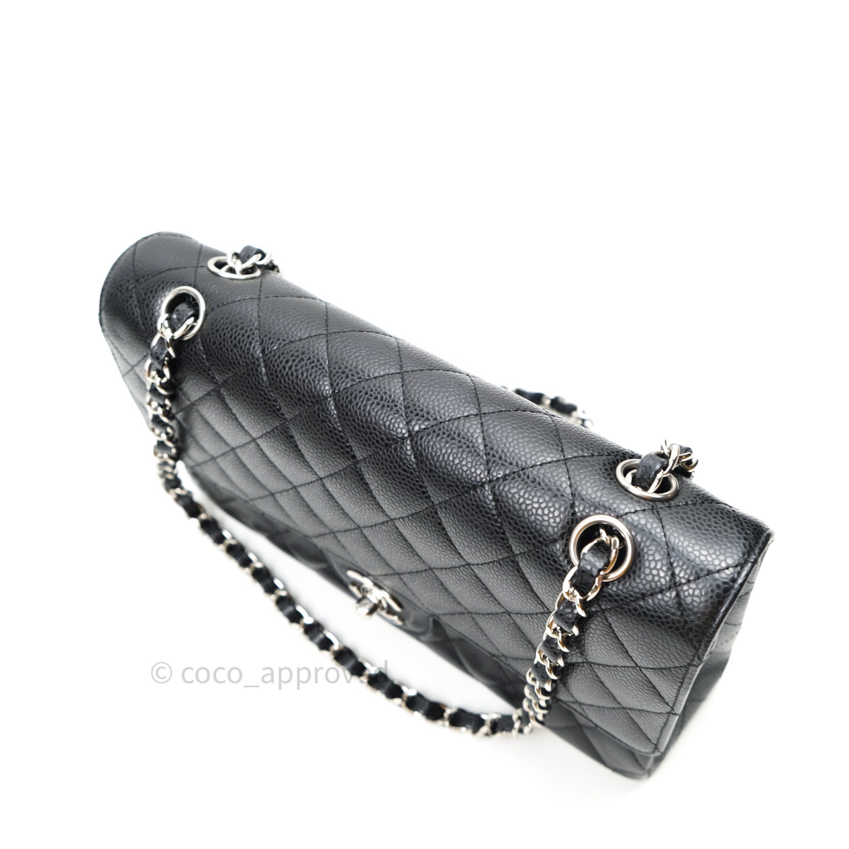 Chanel Classic Double Flap M/L Black Caviar Leather Bag with Silver Hardware - Luxury Designer Handbag for Women, Perfect for Work, Evening & Special Occasions