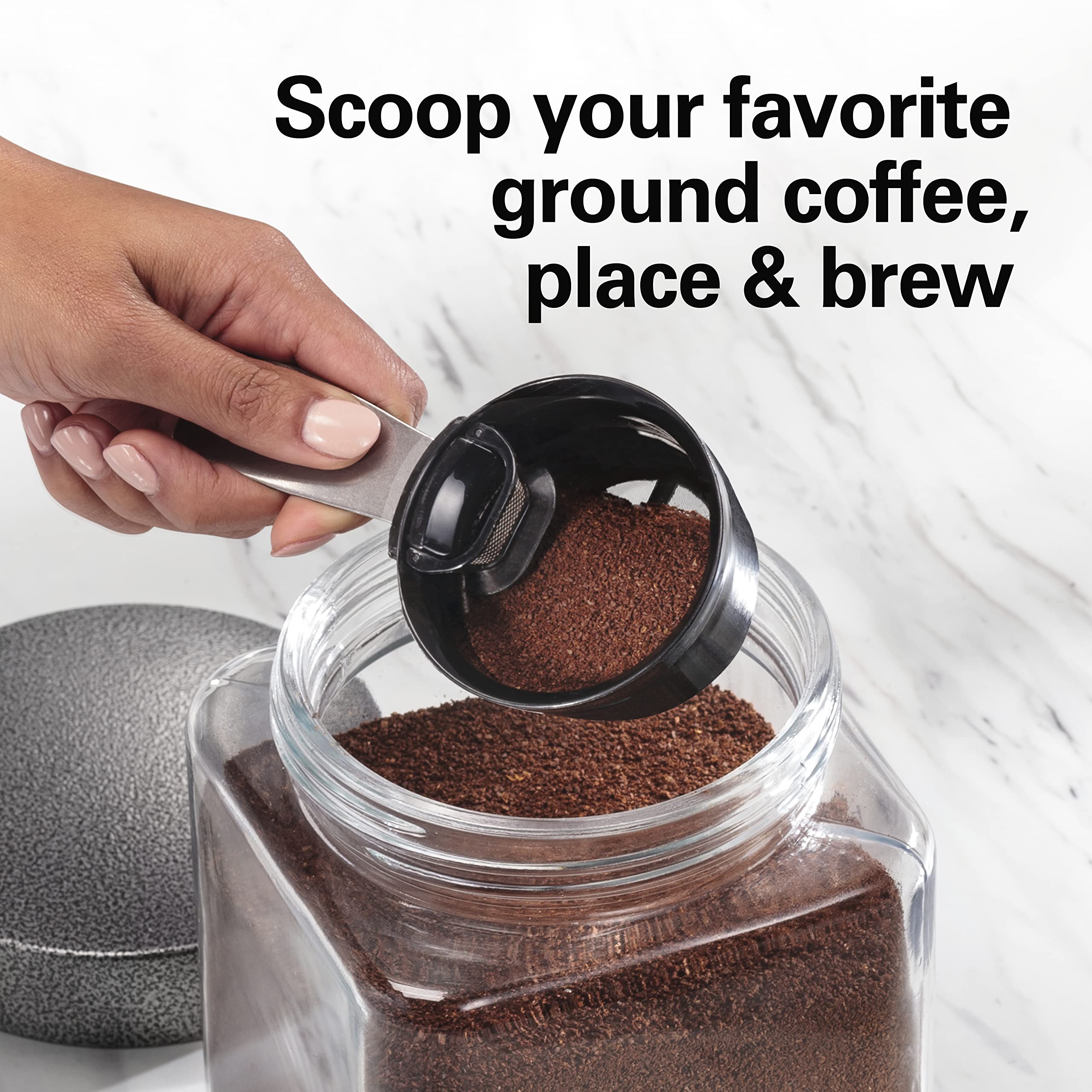 Hamilton Beach The Scoop Single Serve Coffee Maker - Fast Brewing for 8-14oz Cups, Stainless Steel Coffee Brewer - Perfect for Home, Office & Dorm Use