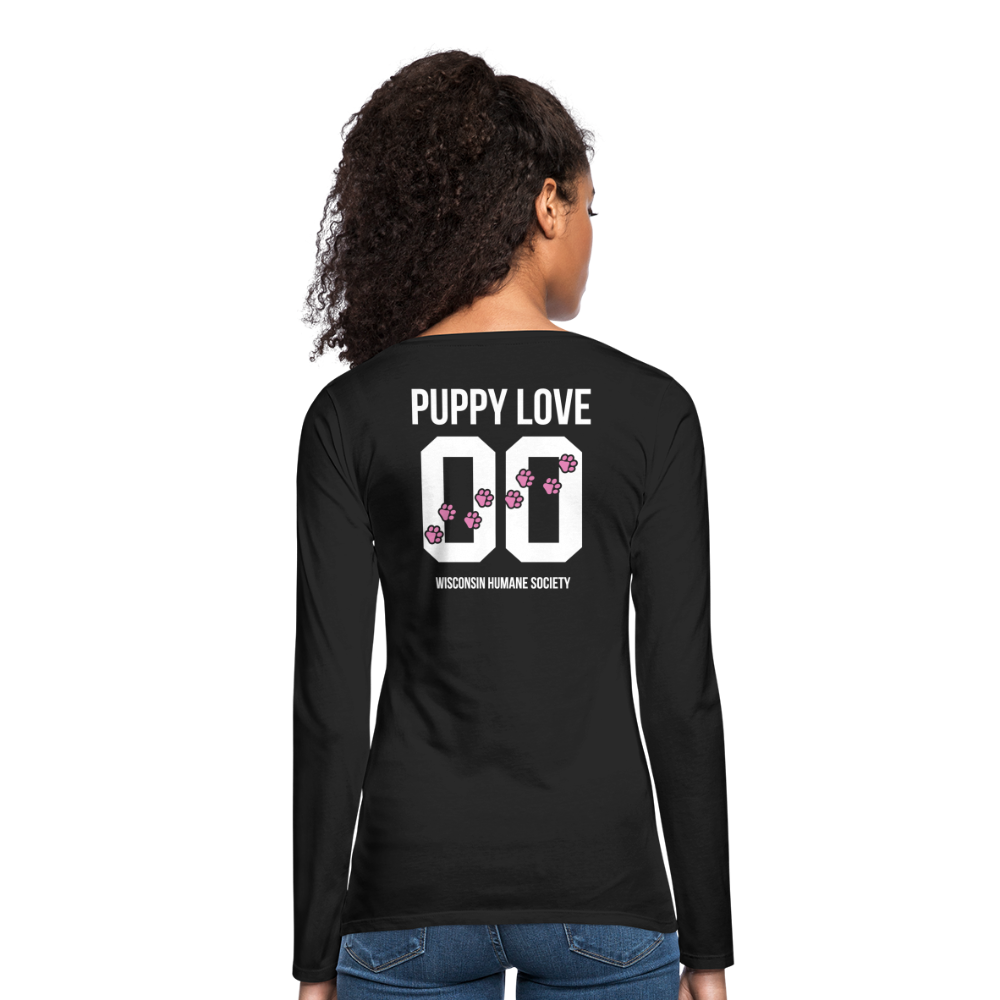 Pink Puppy Love Contoured Premium Long Sleeve T-Shirt for Women - Soft Comfortable Casual Shirt with Cute Dog Print - Perfect for Date Nights, Pet Lovers & Everyday Wear