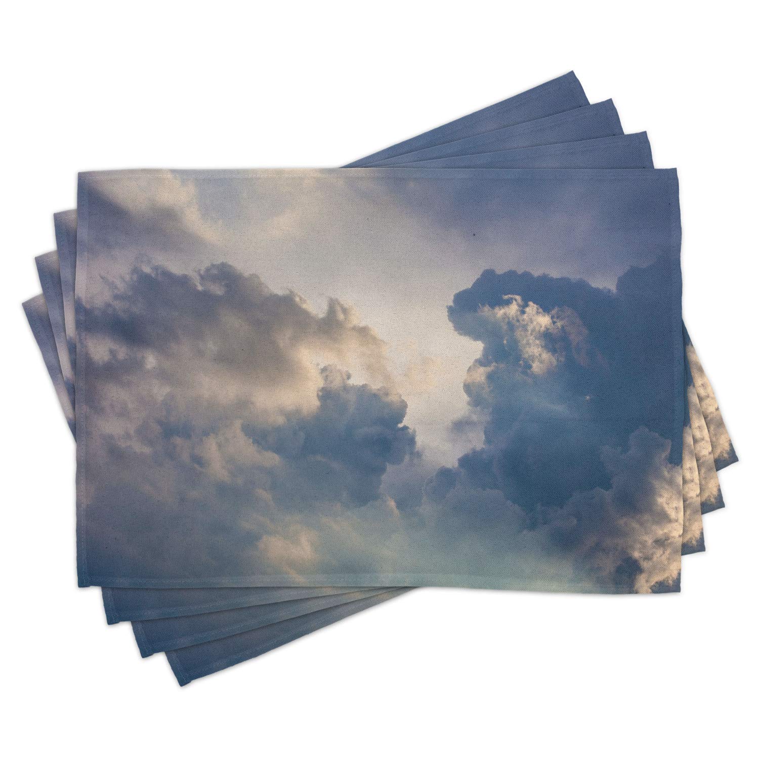 Ambesonne 4-Piece Clouds Place Mats Set - Majestic Rain Storm Sky Scenery, Washable Fabric Table Mats for Dining Room & Kitchen Decor in Blue & White | Perfect for Home, Office, and Outdoor Picnics
