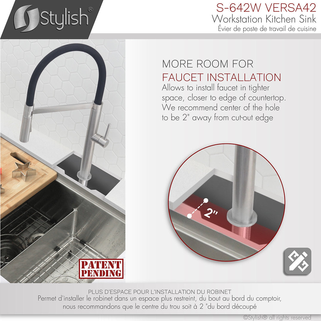 42 Inch Stainless Steel Undermount Double Bowl Kitchen Sink - Stylish S 642W 70/30 Workstation with Accessories | Perfect for Modern Kitchens, Restaurant Prep & Commercial Use