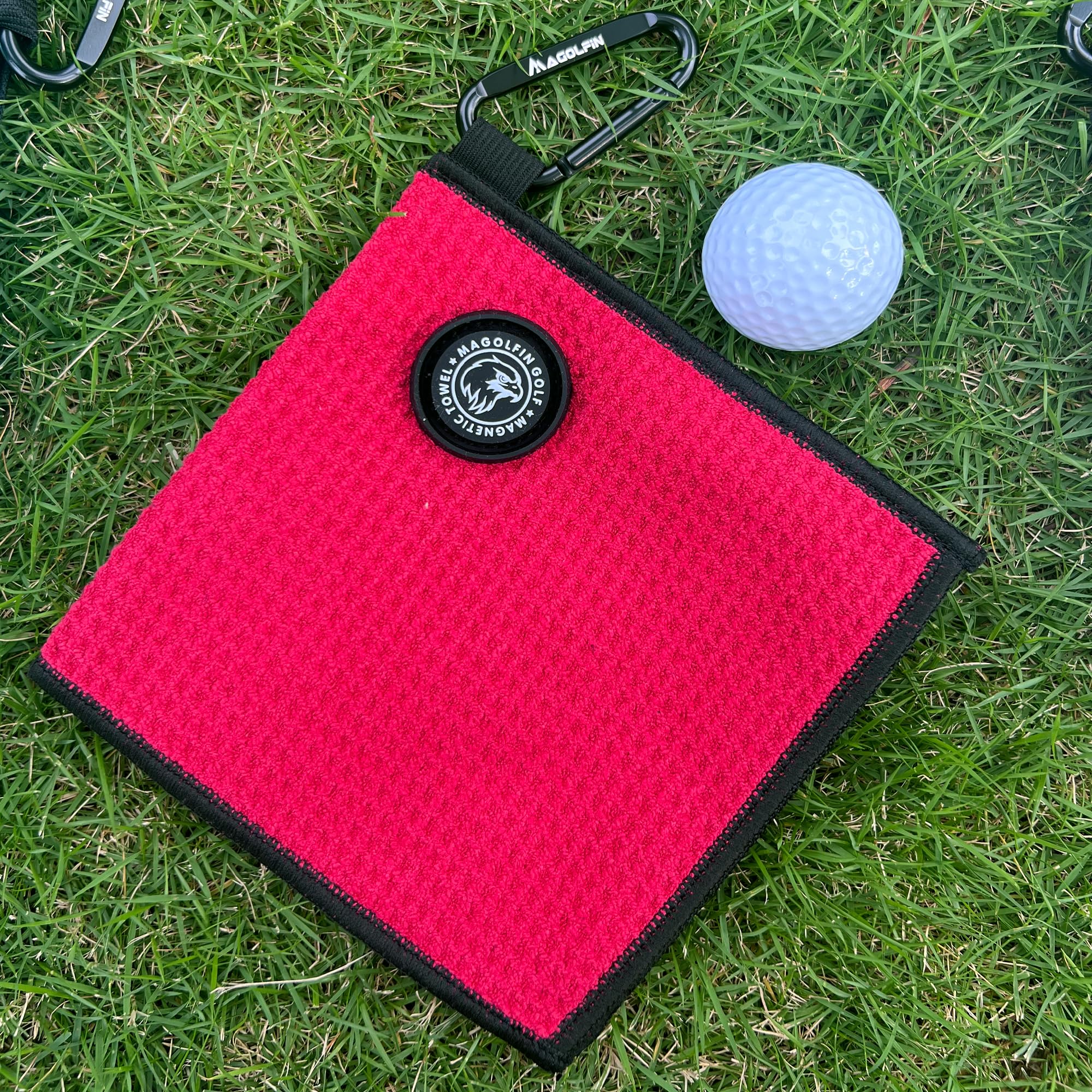 Premium Magnetic Golf Towel with Clip - Microfiber Waffle Design for Superior Grip | Strong Industrial Magnet for Golf Balls, Bags & Carts | Perfect for Golf Course, Driving Range & Practice Sessions (Red)