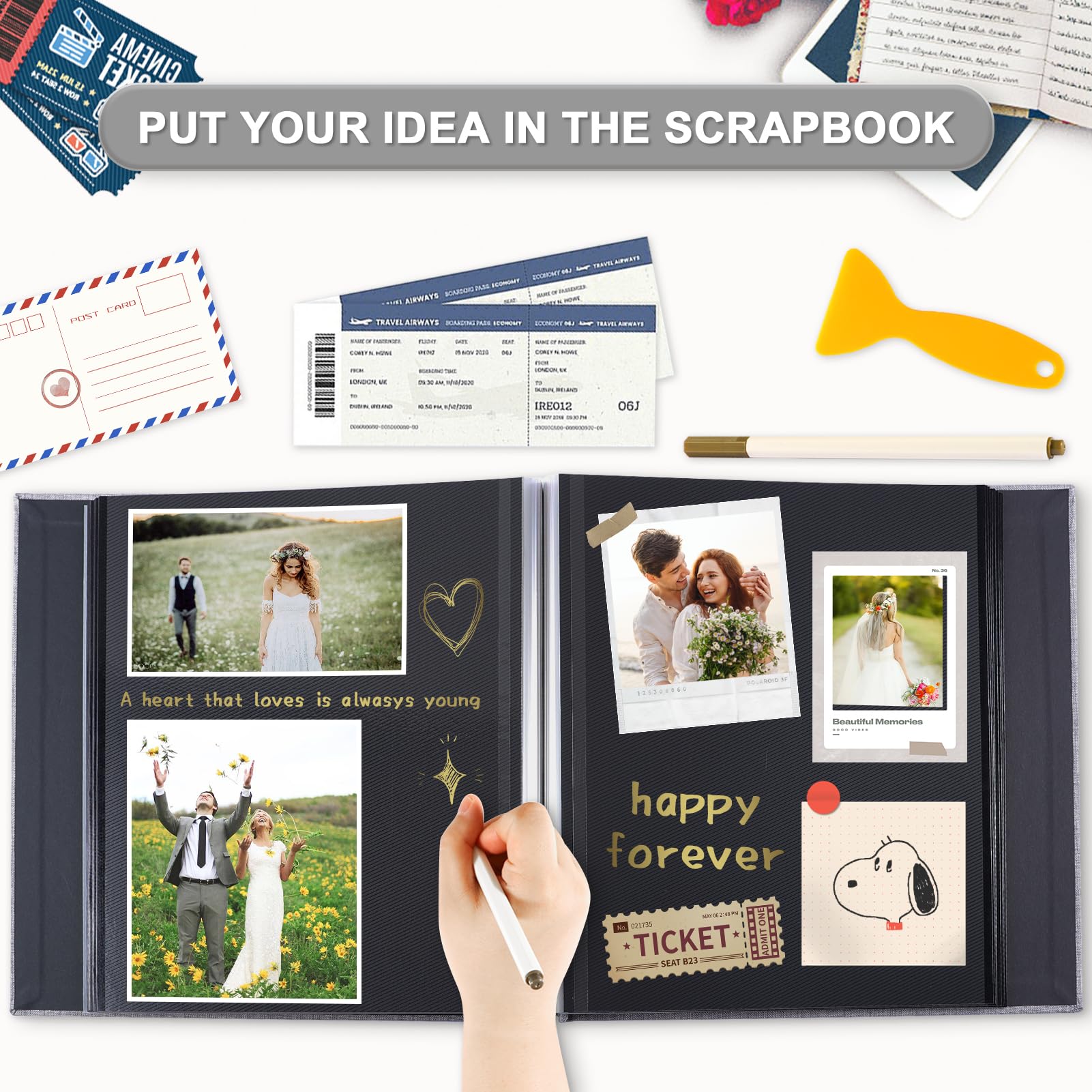 Self-Adhesive Magnetic Photo Album with Black Sticky Pages - Holds 4x6, 5x7 & 8x10 Photos | Includes Metallic Pen for Baby, Family & Wedding Memories | 60-Page Scrapbook in Grass Green (13.2x12.8 Inches) | Perfect for Preserving Cherished Moments and Creating Beautiful Keepsakes