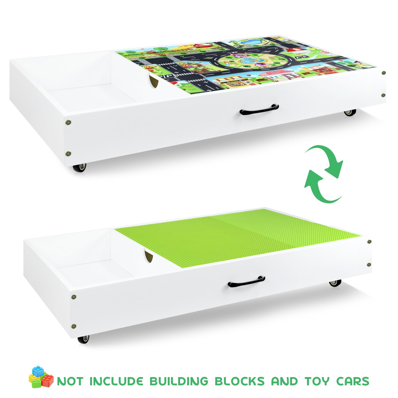 2 in 1 Kids Activity Table with Large Storage | Construction Play Table Compatible with Lego Blocks, Cars & Trains | Toy Organizer Game Table for Boys & Girls | Perfect for Bedroom Play, Living Room Storage & Under Bed Organization