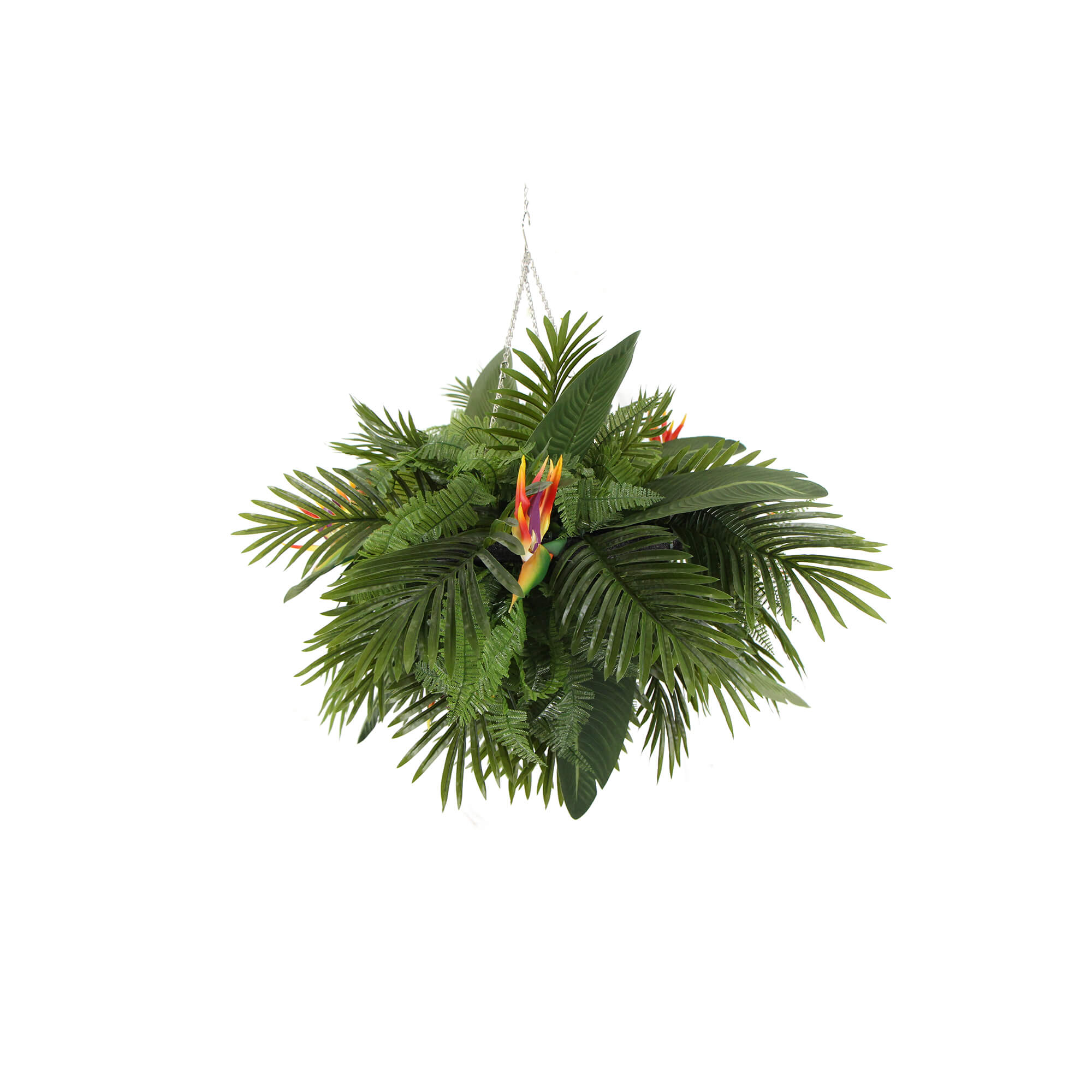 Artificial Hanging Plant Arrangement with Tropical Flowers - 100cm x 30cm Rectangular Mesh Planter with Lush Foliage for Home, Office, and Outdoor Decor