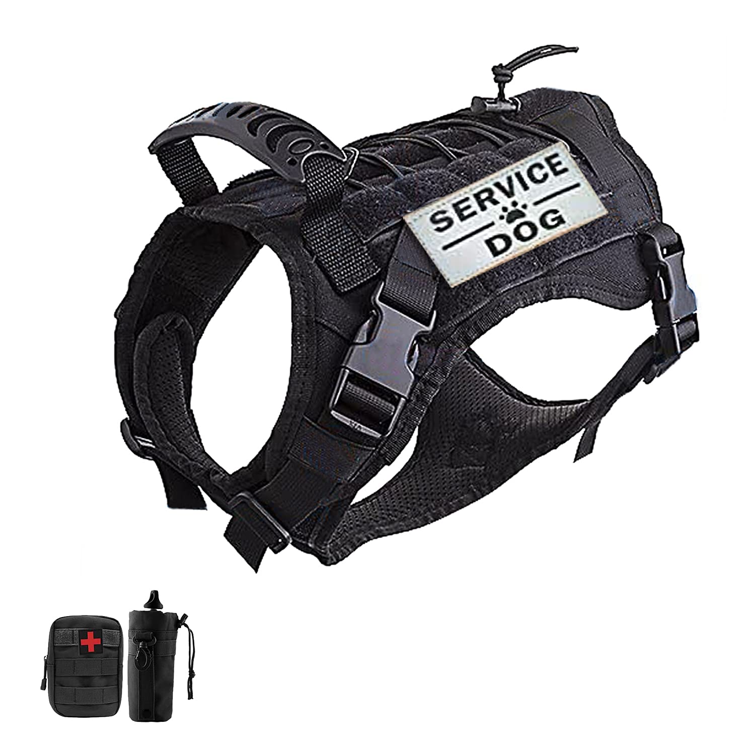 Hanshengday Tactical Dog Vest - Military-Grade Breathable Harness with Detachable Pouches & D-Ring for Leash - Water-Resistant Outdoor Training Vest for Medium & Large Dogs (L, Black) - Perfect for Hiking, Camping & Police K9 Training