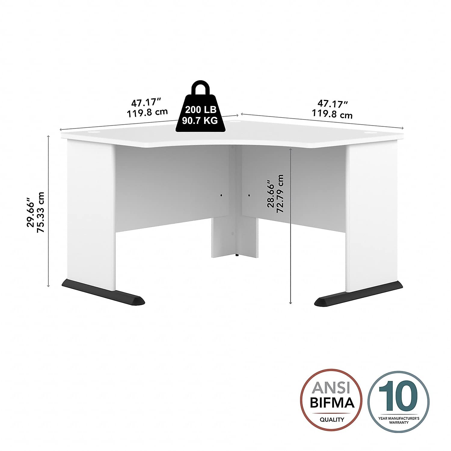Bush Business Furniture Studio A 48W White Corner Computer Desk - Commercial-Grade Gaming & Work Table for Home Office, Professional Workspace | Perfect for Small Spaces, Remote Work & PC Gaming Setups
