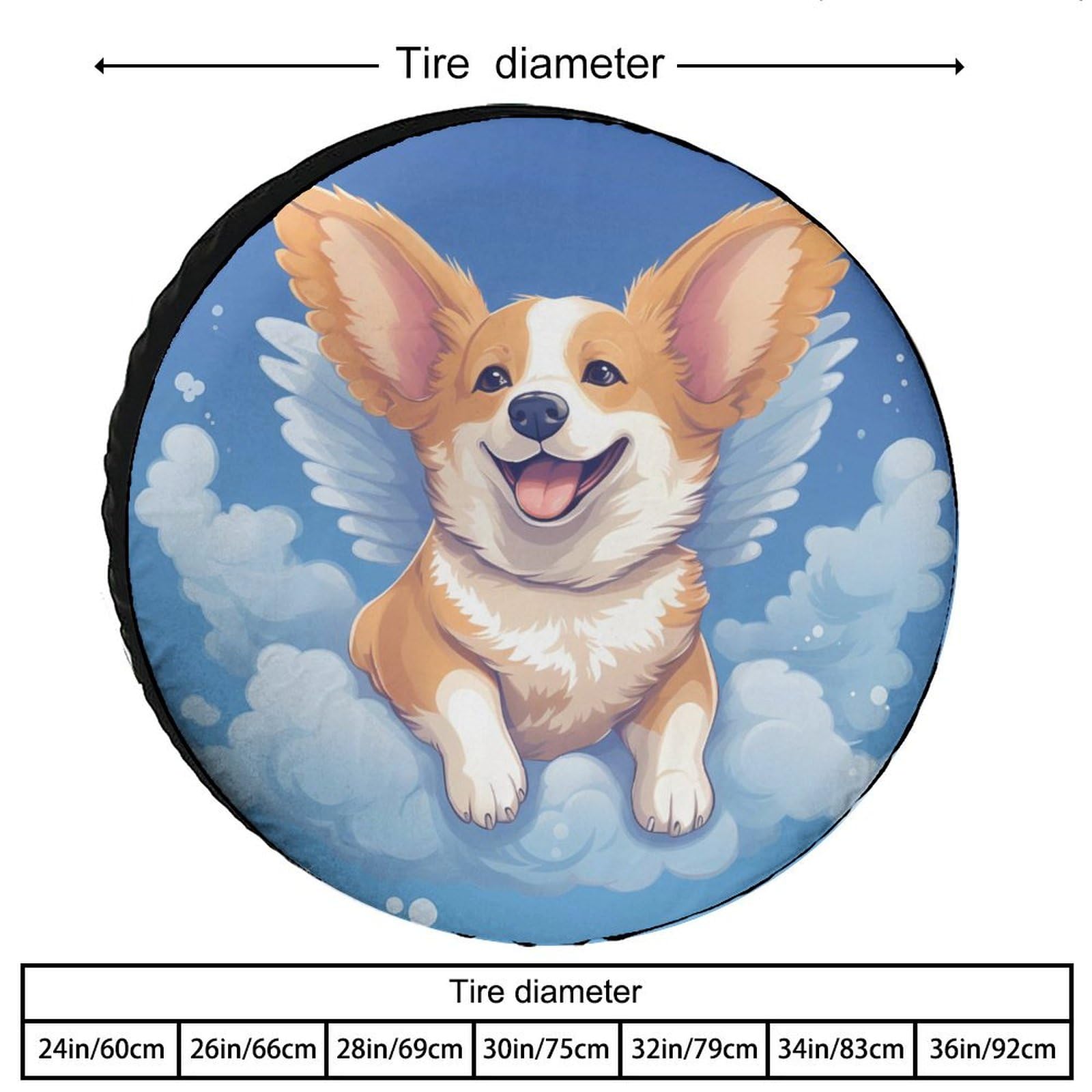 Universal 28-inch Corgi Dog Angel Spare Tire Cover - Durable Wheel Protector for Cars, Trucks & Travel Trailers | Perfect for Road Trips & Outdoor Adventures