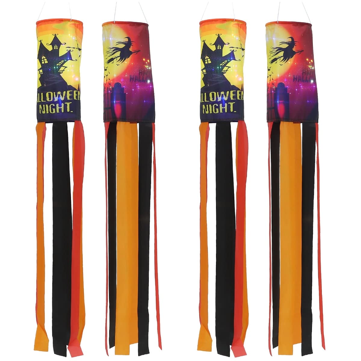 4PCS Halloween Glowing Windsock Flag - Outdoor Hanging Decorations for Front Door, Yard, Tree, Porch, Patio & Garden | Perfect for Halloween Party, Lawn Decor & Spooky Nighttime Display