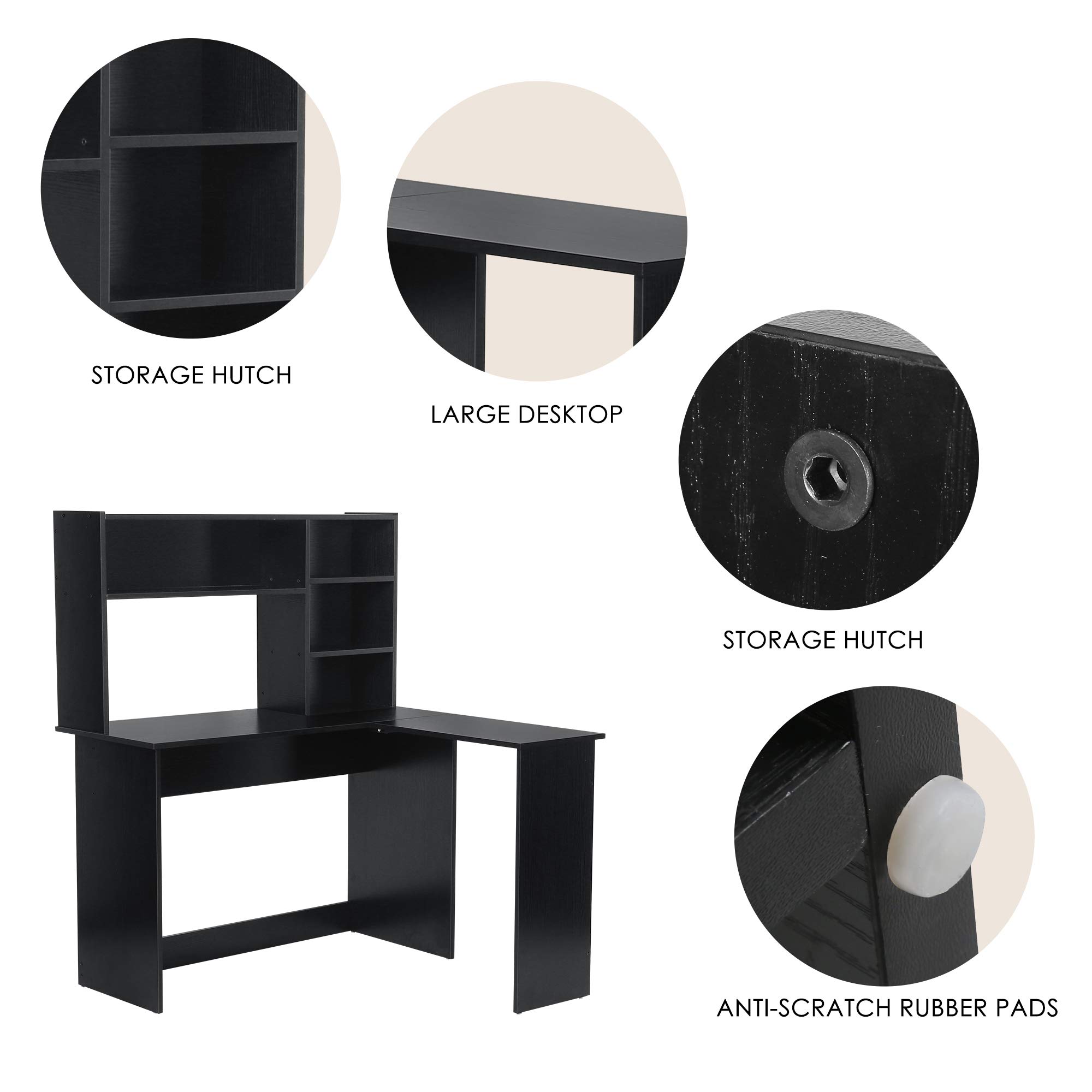 ivinta Modern L-Shaped Computer Desk with Hutch - Corner Gaming & Home Office Desk with Storage Shelves, Dark Brown Writing Workstation for Small Spaces | Perfect for Gaming, Remote Work & Study
