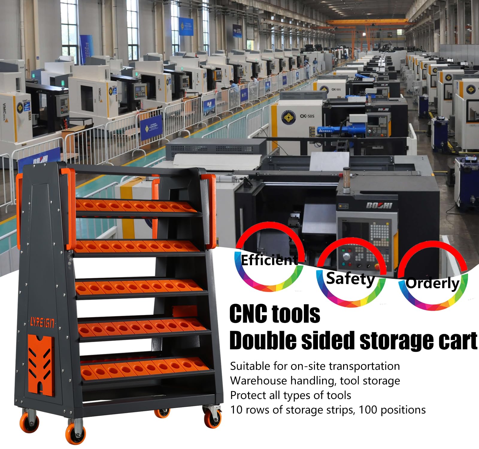 CAT40 CNC Tool Cart - 100 Capacity, 5-Tier Rolling Tool Storage with Wheels, 40 Taper Tool Holder Organizer for CNC Machines | Perfect for Workshop, Factory & Garage Organization