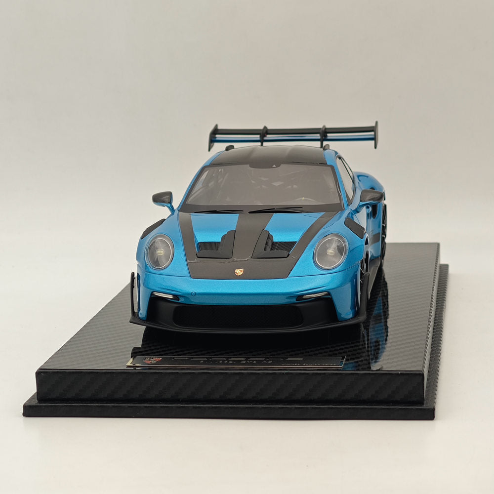 1/18 Scale Porsche 992 GT3 RS LCE Silver Blue Resin Die-Cast Model Car - High Quality Collectible for Display, Racing Enthusiasts & Car Lovers - Perfect for Home Office Decor, Gift Giving & Model Car Collections