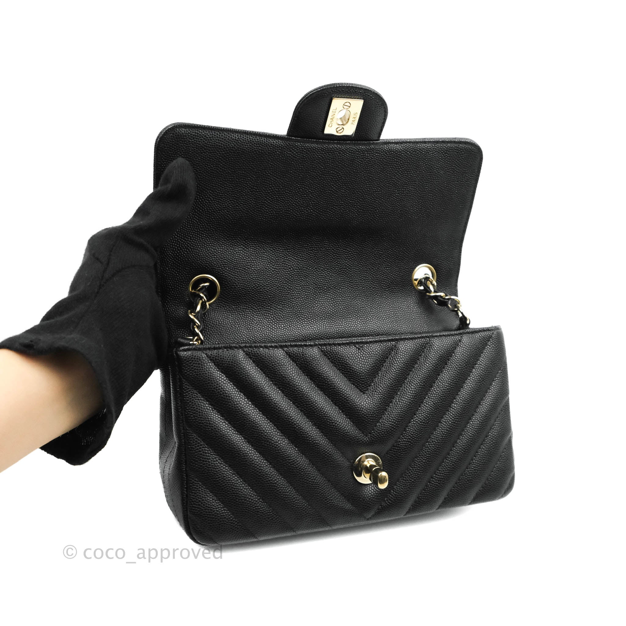 Chanel Chevron Mini Rectangular Flap Bag in Black Caviar Leather with Gold Hardware - Perfect for Evening Events & Luxury Fashion Accessories