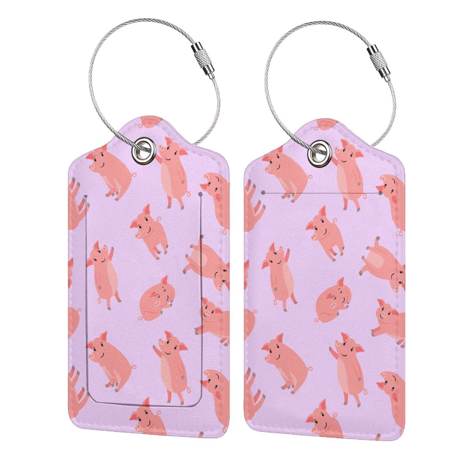 4 PCS Cute Pig PU Leather Luggage Tags with Stainless Steel Loop - Stylish Privacy ID Tags for Suitcases, Backpacks & Travel Bags - Perfect Gift for Women, Men & Kids - Ideal for Air Travel, Vacation & Business Trips