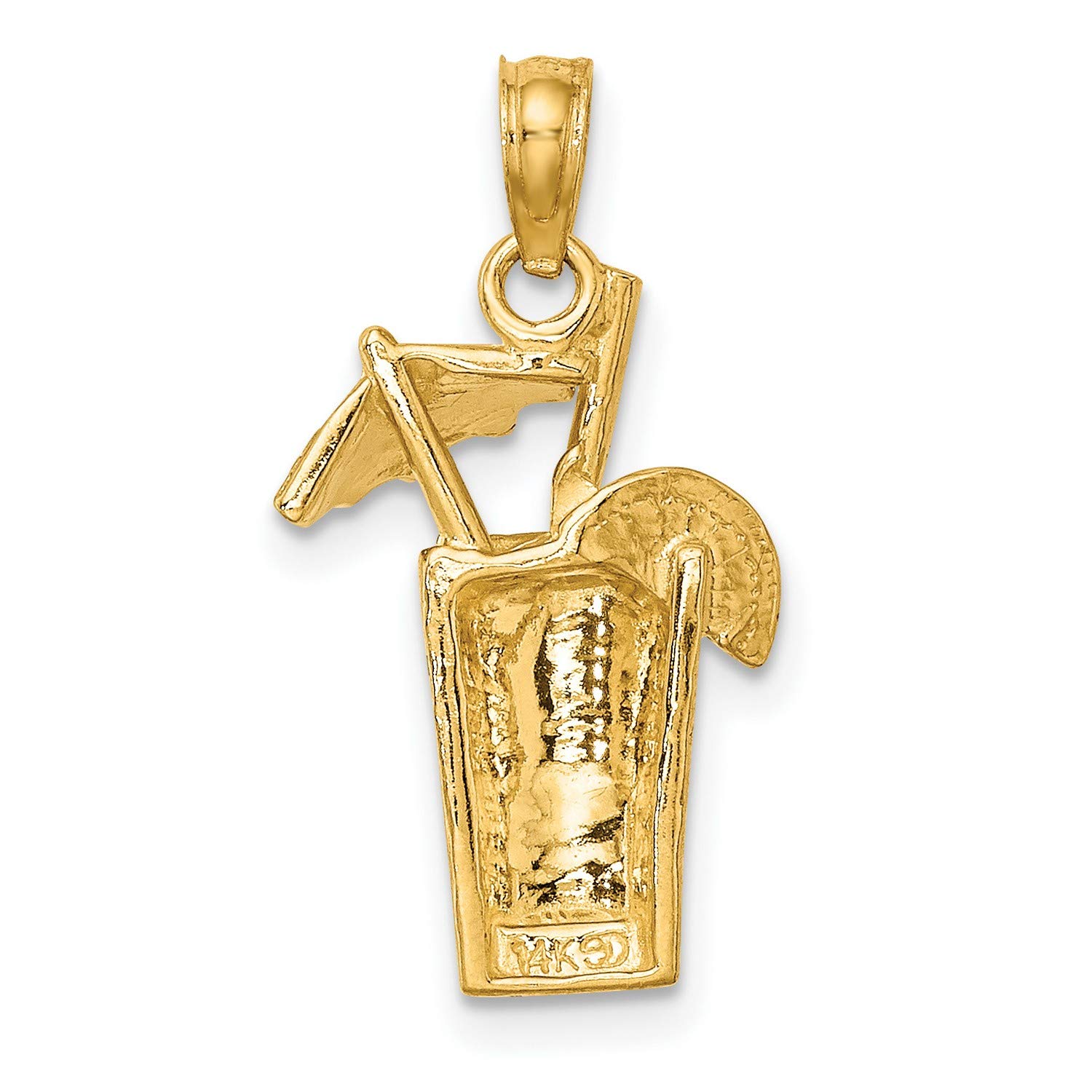 14K Yellow Gold Cocktail Drink Umbrella Charm - 17mm x 12mm Miniature Bar Accessory for Cocktail Garnish, Party Decor & Jewelry Making