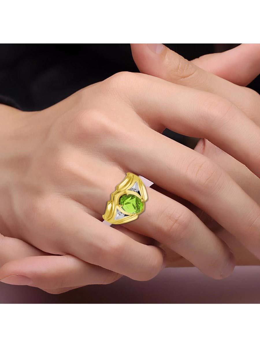 Men's Yellow Gold Plated Silver Ring with 9X7MM Oval Gemstone & Diamond - Classic Designer Style Birthstone Ring for Men (Sizes 8-13) | Perfect for Weddings, Anniversaries, Gifts & Everyday Wear