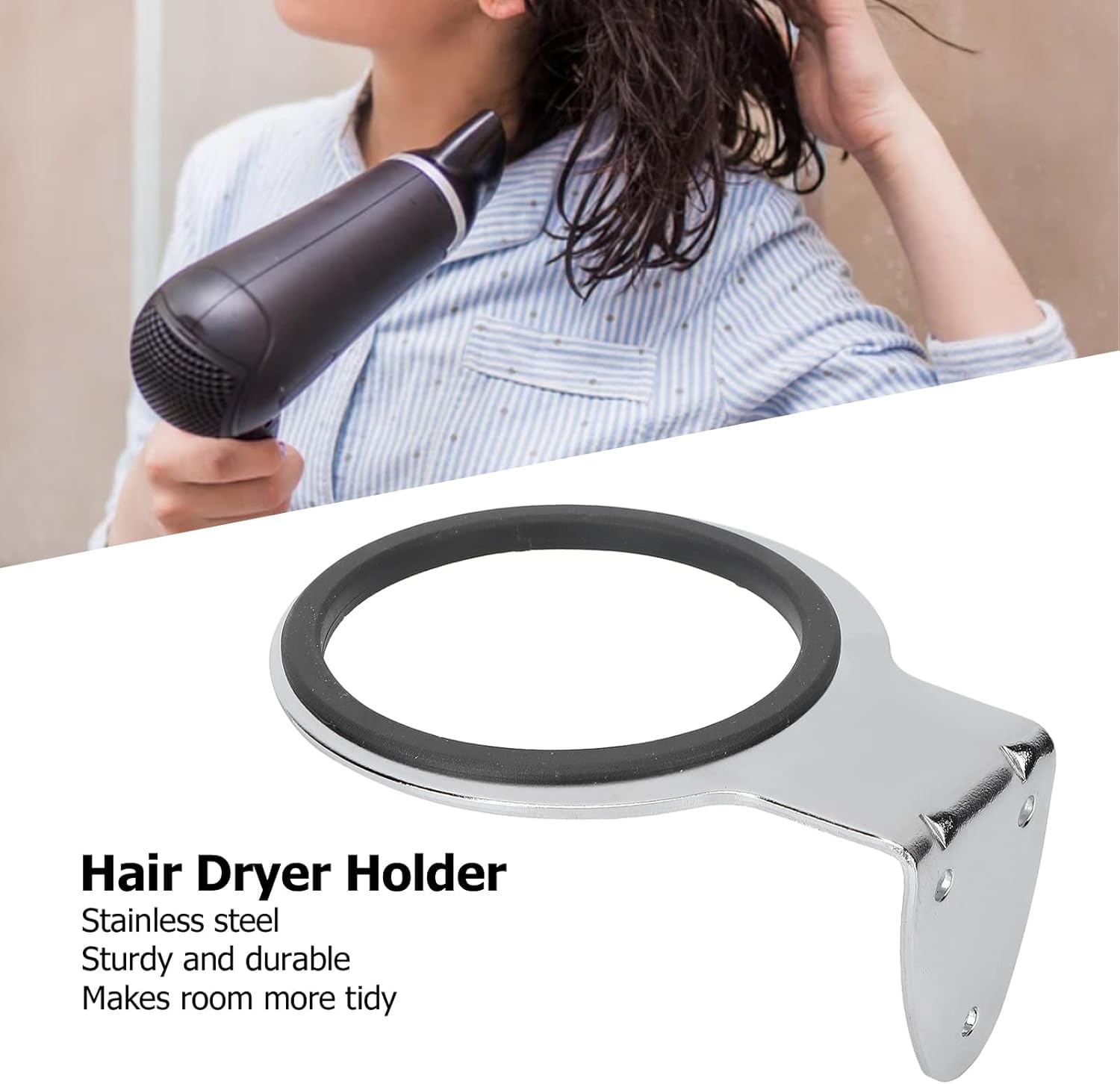 Stainless Steel Hair Dryer Holder - Durable Wall Mount Blow Dryer Organizer for Bathroom, Silvery Finish | Perfect for Salon, Spa & Home Use