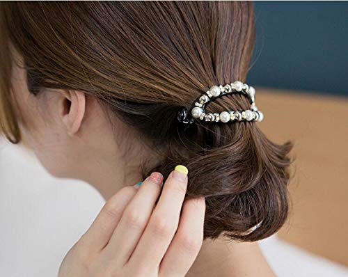 Sparkly Black and White Pearl Bow Banana Hair Clips - Diamond Ponytail Holder with No Slip Grip Teeth for Women & Girls - Perfect for Weddings, Parties, and Everyday Hair Styling