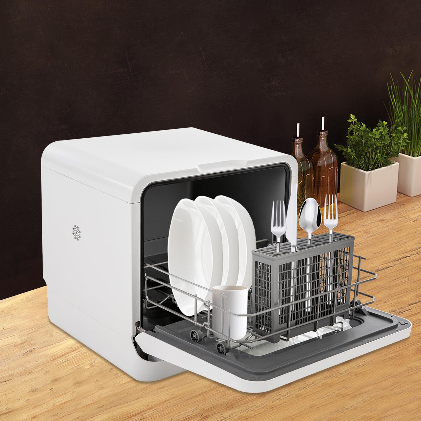 Comfee 120V Portable Countertop Dishwasher - 360° Auto Spray, 785W Air-Cooled Drying, 3-in-1 Mini Washing Machine for Small Kitchens, Apartments, RVs & Camping