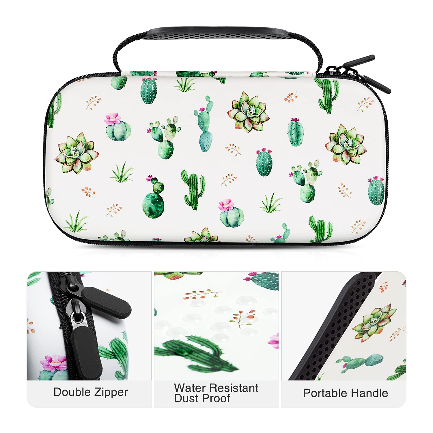 Lokigo Nintendo Switch/Switch OLED Carry Case - Portable Travel Carrying Case with 16 Game Card Slots for Console & Accessories - Cactus Design - Perfect for Gaming On-The-Go, Travel, and Storage Protection