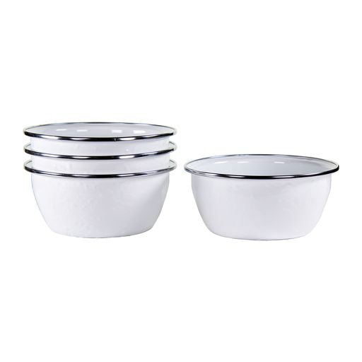 4-Pack Solid White Enamelware Bowls - Durable Cereal & Salad Serving Bowls for Kitchen, Camping & Picnics