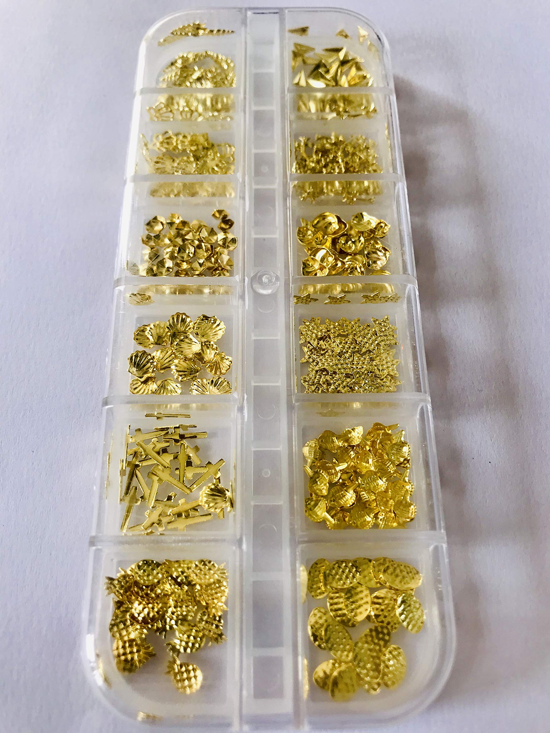Premium Crystal Nail Art Rhinestones - 12 Mixed Patterns Gold Metal Studs for Acrylic 3D Nails DIY Decorations | Non Hotfix Flatback Gems for Professional Salon & Home Manicure