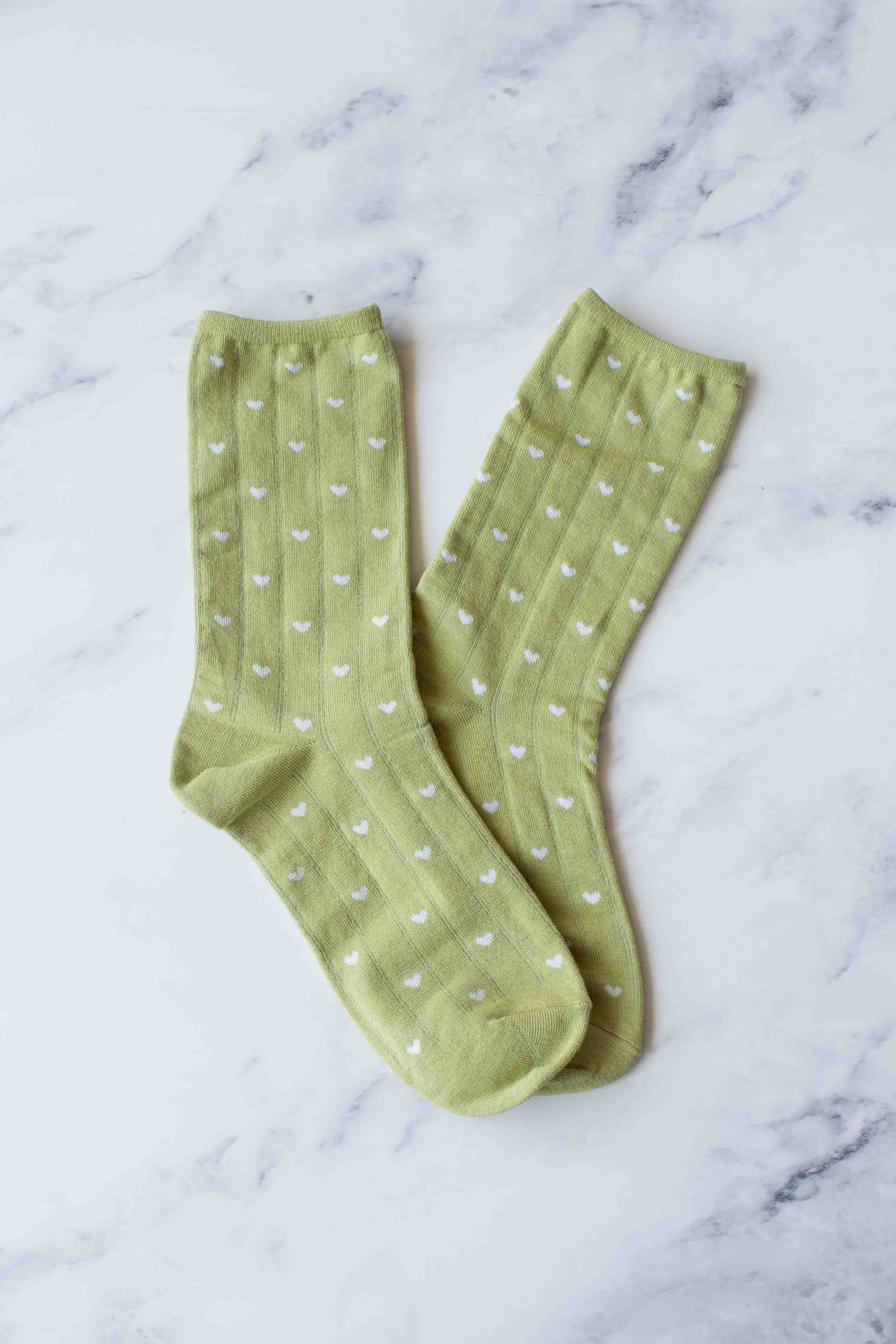 Heart Crew Socks for Women & Men - Soft Comfortable Cotton Sage Green Casual Socks - Perfect for Everyday Wear, Workout & Gifts