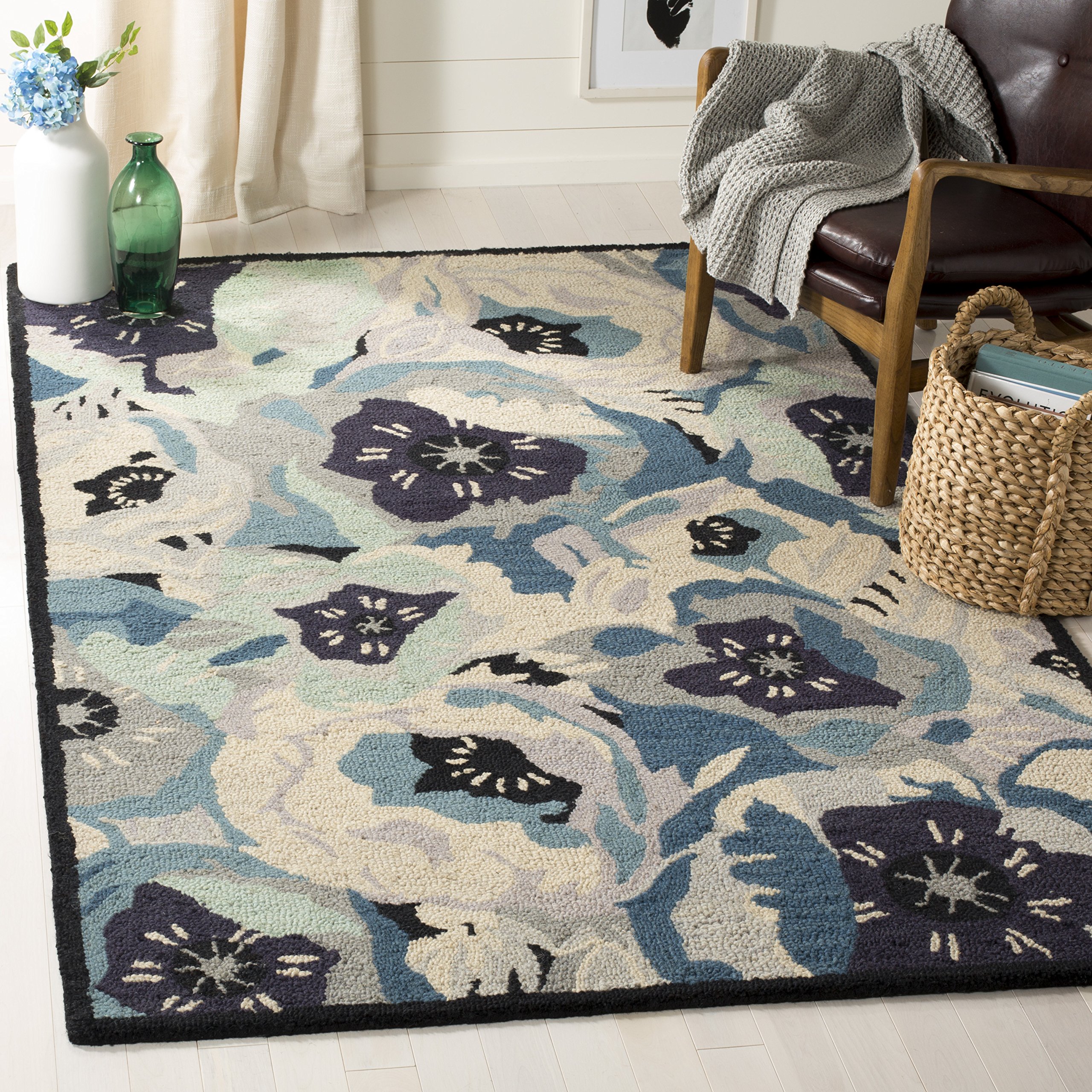 MARTHA STEWART x SAFAVIEH 8' x 10' Blue MSR4872B Handmade Poppy Wool Area Rug - Perfect for Living Room, Bedroom & Home Decor