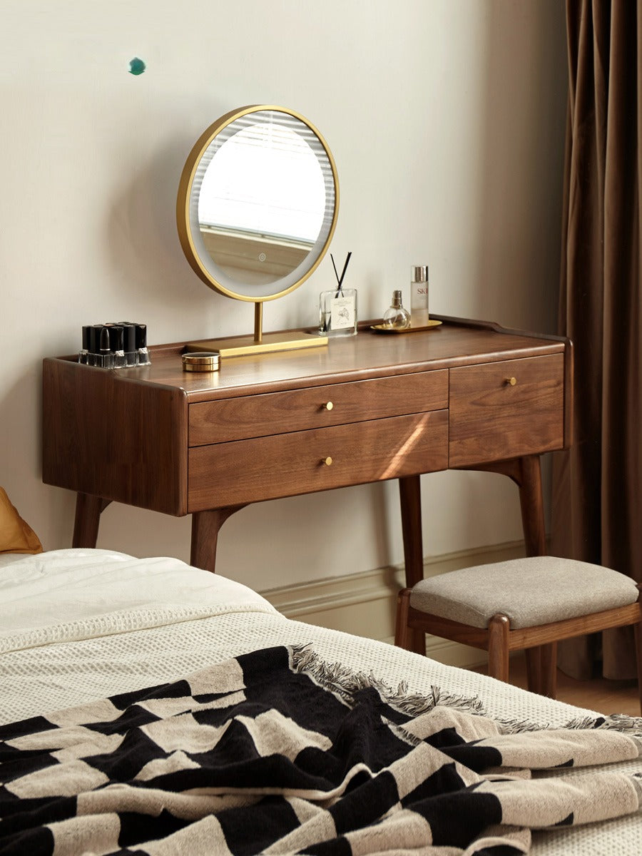 Premium Black Walnut & Ash Solid Wood Dressing Table - Elegant Vanity Desk with Mirror for Bedroom, Bathroom & Makeup Area | Natural Wood Finish, Spacious Storage & Durable Construction