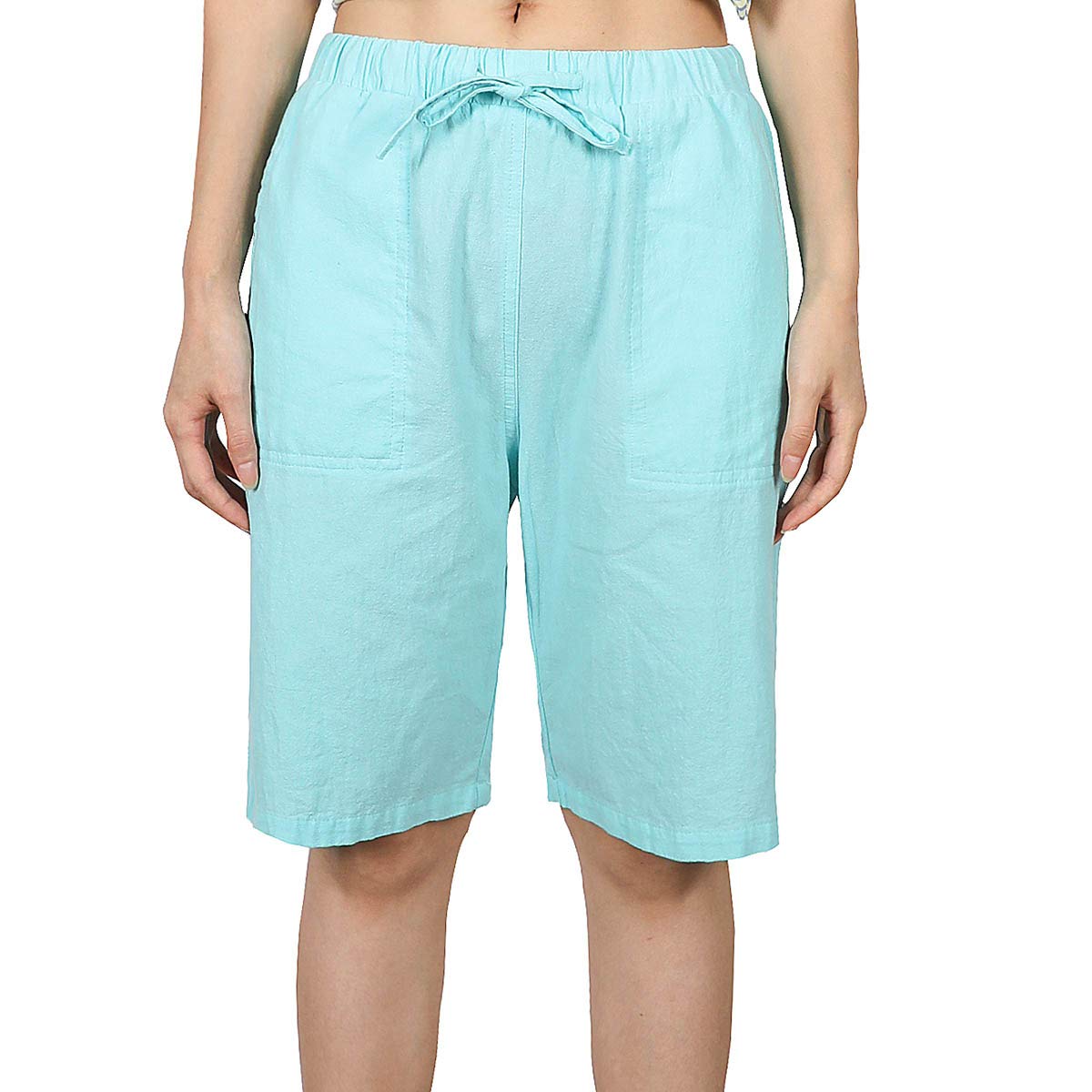 Lisskolo Women's Linen Bermuda Shorts - Elastic Waist Summer Cotton Shorts for Casual Wear