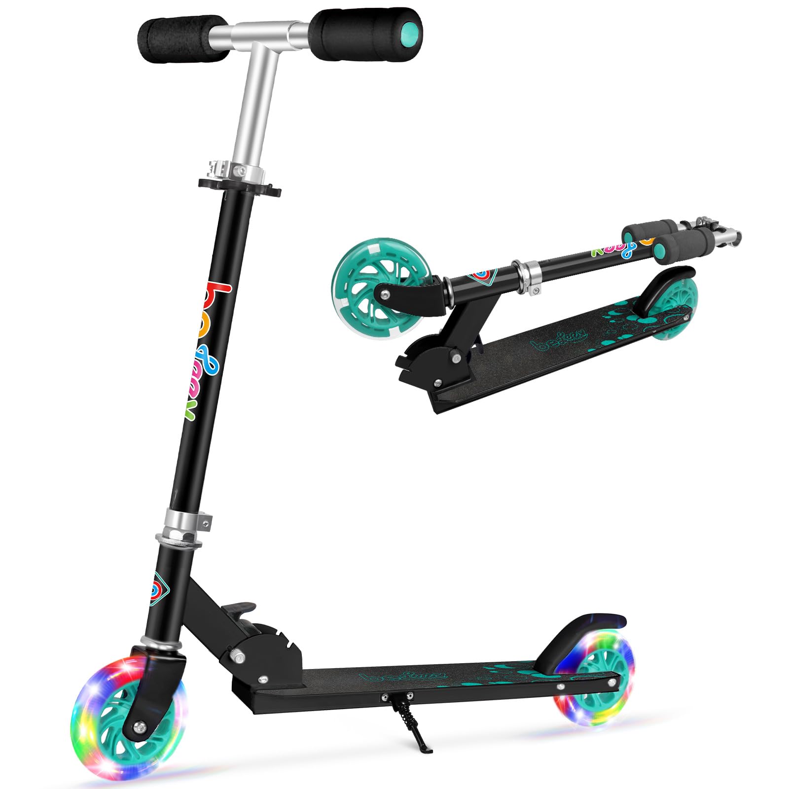 BELEEV V1 Kids Scooter - Adjustable Height 2 Wheel Folding Kick Scooter with LED Light Up Wheels for Boys & Girls Ages 3-12 | Lightweight & Sturdy Frame with Kickstand | Perfect for Commuting, School, Parks & Outdoor Play