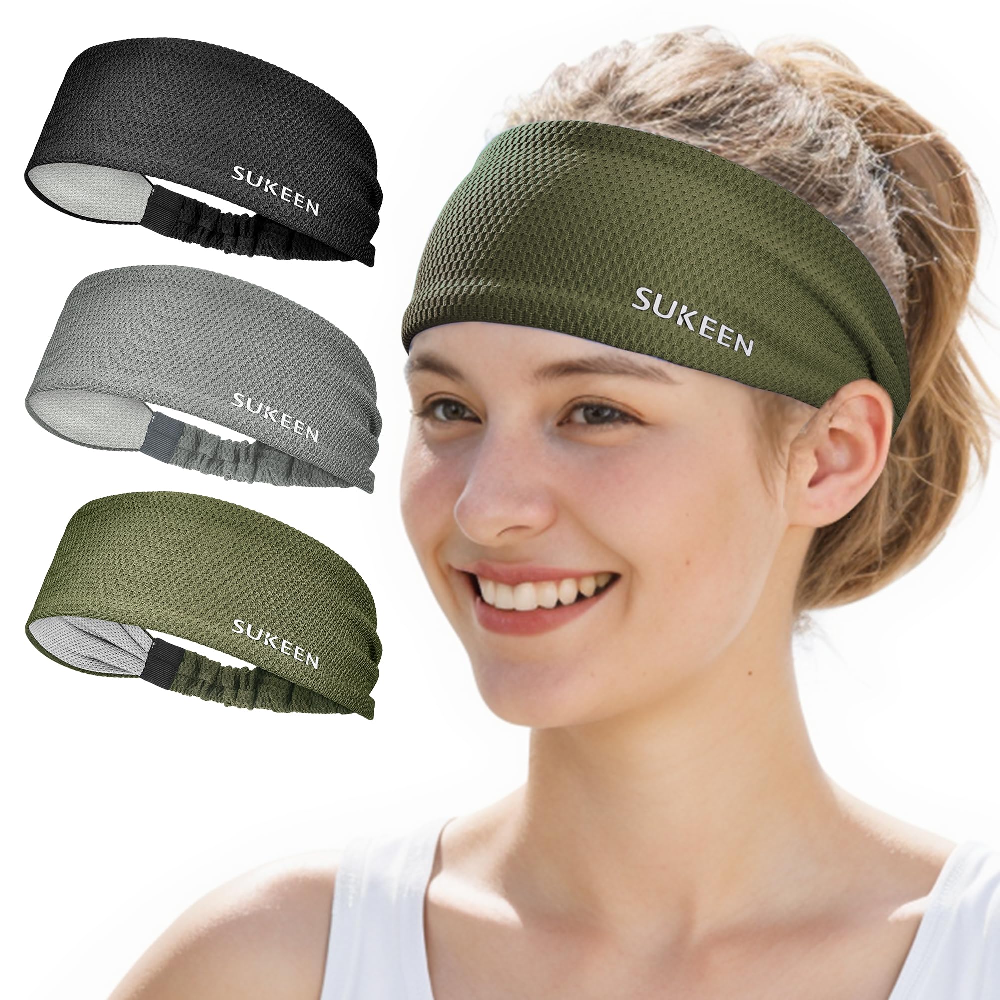 Premium Sukeen Workout Headbands for Women - Moisture Wicking, Non-Slip Cooling Sweatbands for Running, Yoga, Gym & Sports - Stay Cool During Intense Workouts