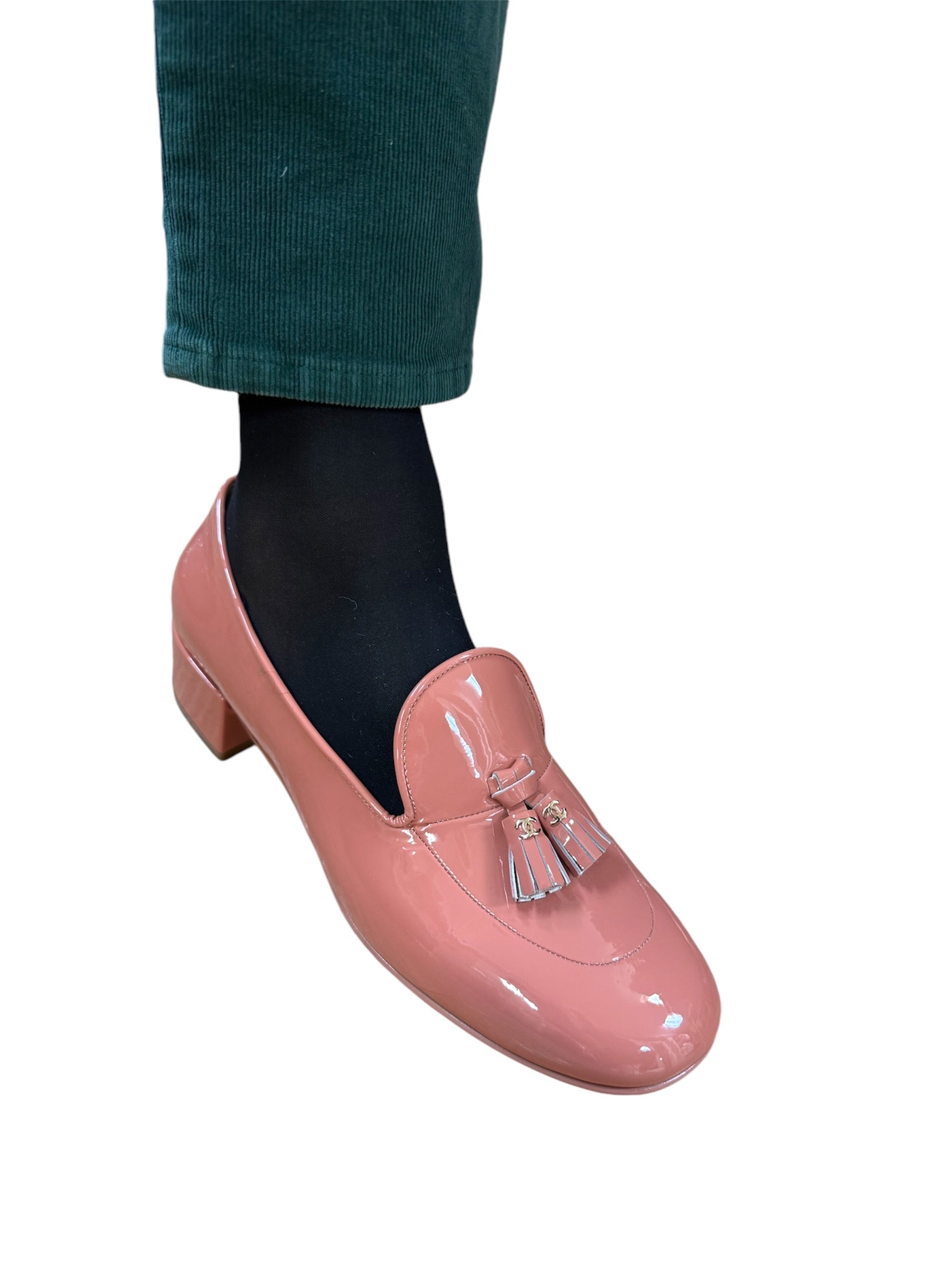 CHANEL 17P Patent Leather Tassel Moccasin Loafer Pumps Women's Size 11 | Luxury Designer Shoes for Work, Party & Special Occasions