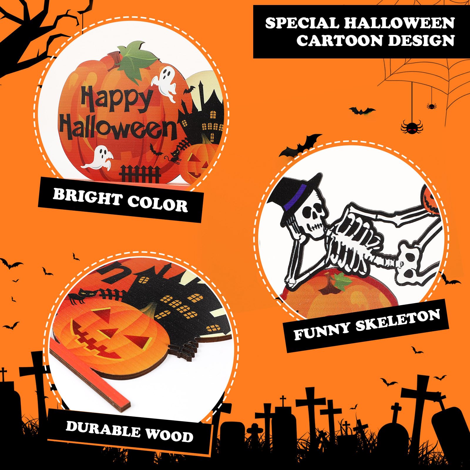 3-Piece Halloween Table Decor Set - Wooden Pumpkin Centerpiece with 'Boo' Sign for Halloween Party, Dinner, Coffee Table & Tier Tray Decor (11x7.7 Inch) | Spooky Home Decor for Fall Celebrations & Seasonal Gatherings
