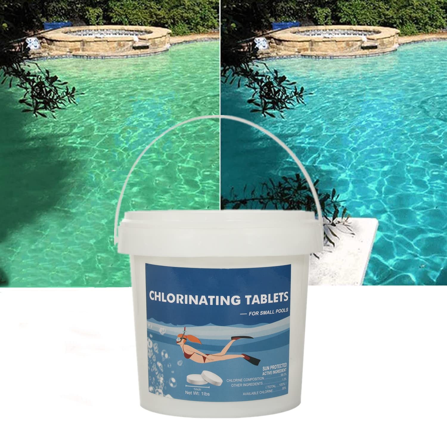 1 Inch Chlorine Tablets for Pool - 1lb 2lb Chlorine Tabs for Swimming Pool, Chlorinating Tablets for Pools, Spa & Hot Tub (1lb) - Keep Your Water Clean & Safe