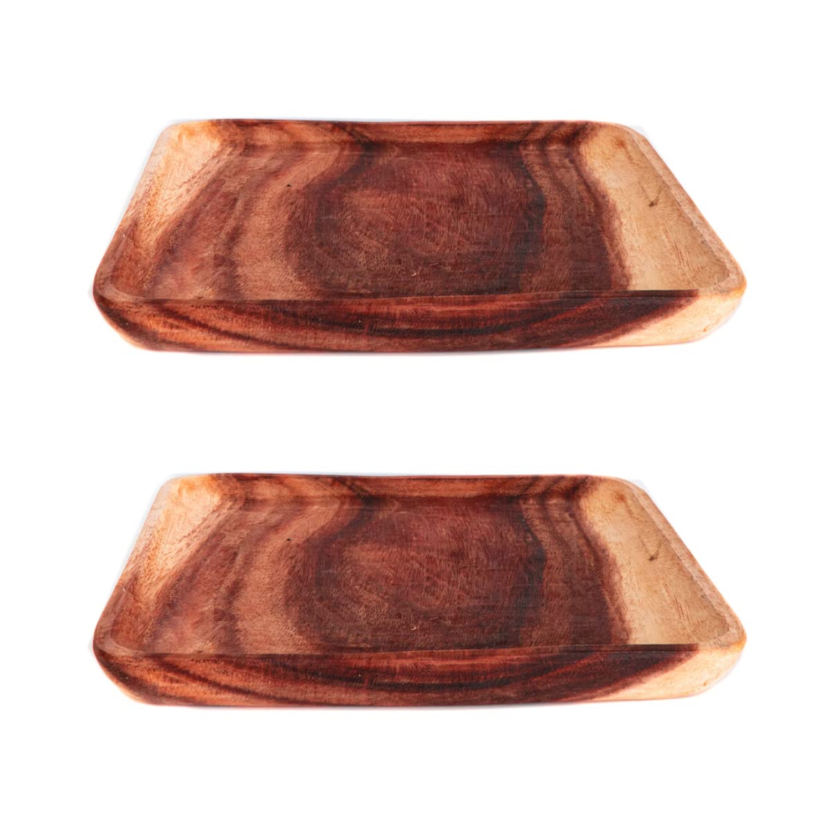 Handmade Square Acacia Wood Salad Plates (2-Pack) - Natural Rustic Dinnerware for Avocado Toast, Charcuterie & Fruit - Eco-Friendly Acacia Wood Bowls - Perfect for Farmhouse Dining, Wedding Charger Plates & Appetizer Serving - Artisan Crafted in Vietnam