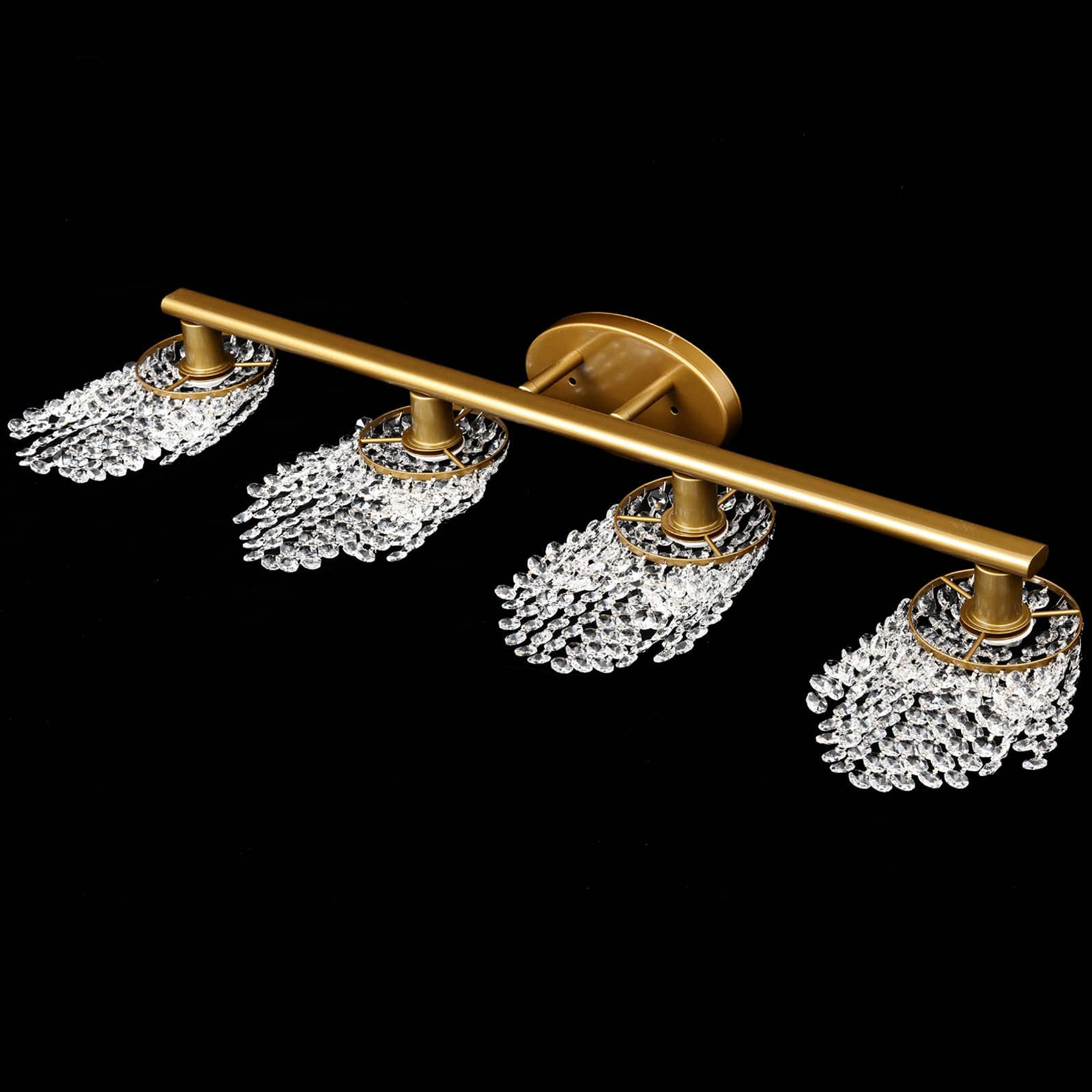 4-Light Crystal Gold Vanity Lights - Modern Wall Sconce Lighting for Bathroom Mirror, Bedroom Dresser & Makeup Area - Elegant Hollywood Style Fixture with Clear Prisms