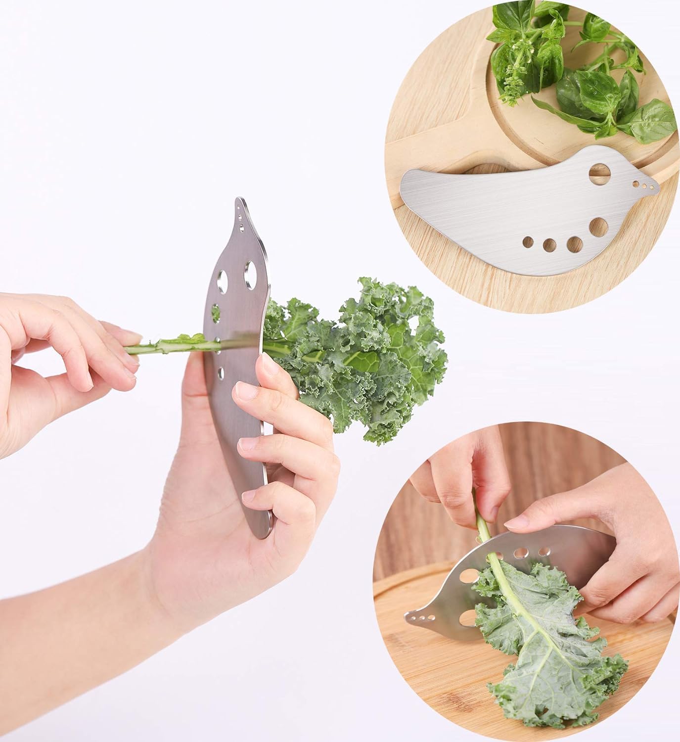 Stainless Steel Herb Stripper Tool - Kale, Chard, Collard Greens, Parsley, Thyme, Basil, Rosemary Peeler - Perfect for Fresh Herb Preparation & Cooking