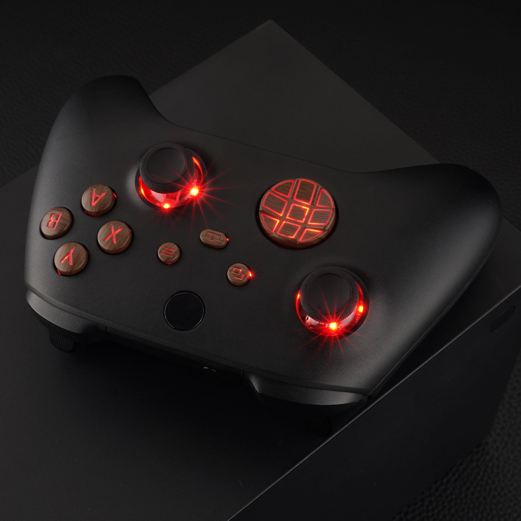 eXtremeRate Multi-Color LED Illuminated Buttons DTF Kit for Xbox Series X & S Controller - Wood Grain Design | Enhance Gaming Experience in Low Light