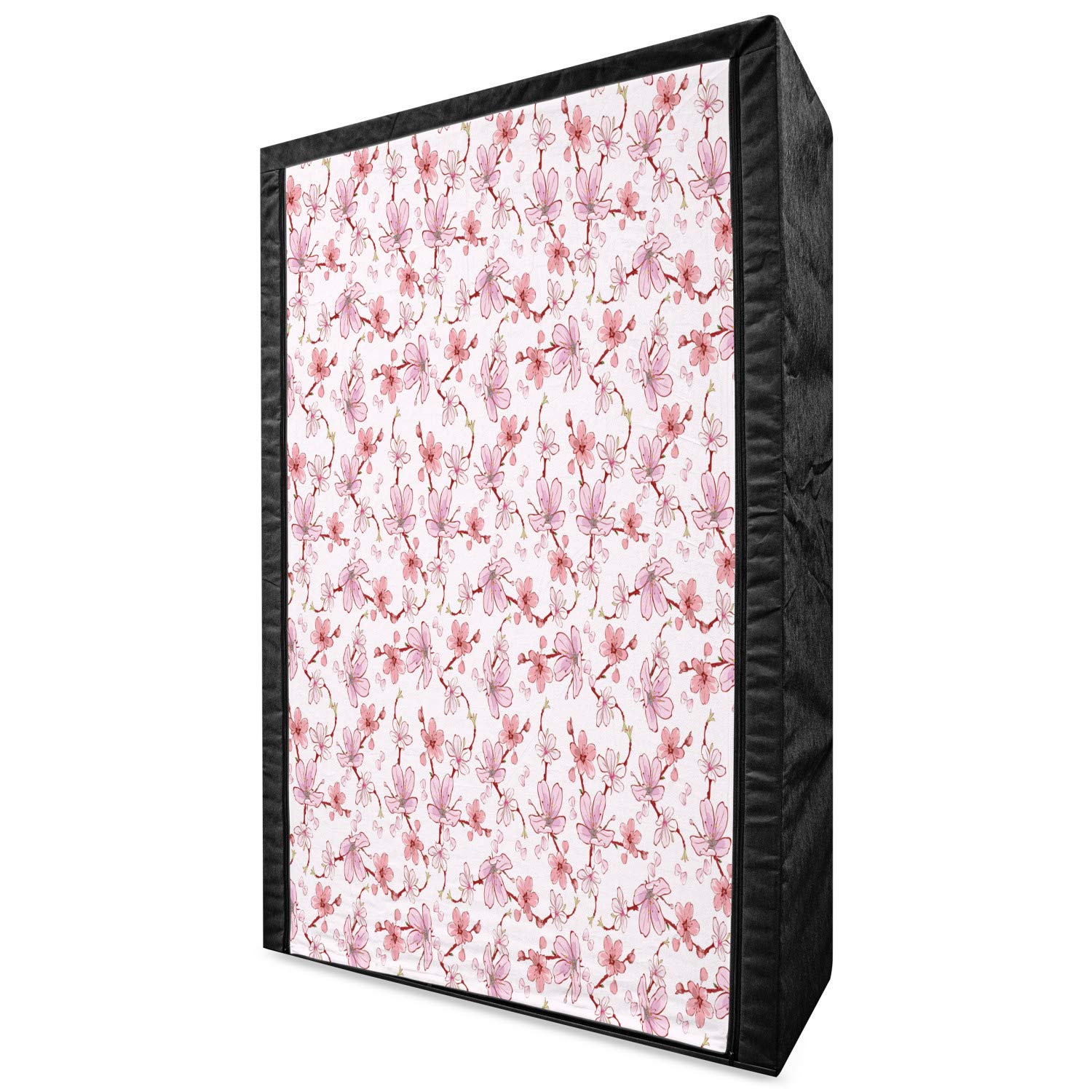 Ambesonne Asian Portable Fabric Wardrobe - Cherry Blossom Sakura Floral Design Clothing Organizer with Shelves, 42.5 Inch Pale Pink Blush - Perfect for Bedroom, Closet, Dorm & Small Space Storage Solution
