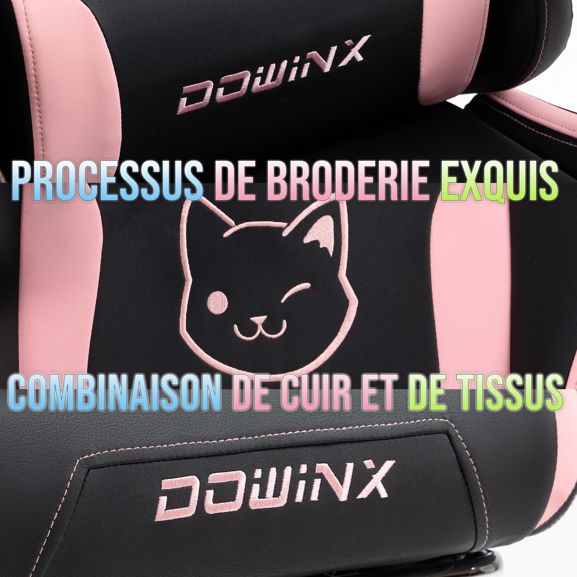 Dowinx Sweet Cat Edition Ergonomic Gaming Chair - High Back PU Leather Computer Chair with Lumbar Support & Footrest, Black - Perfect for Gaming, Office Work & Home Comfort