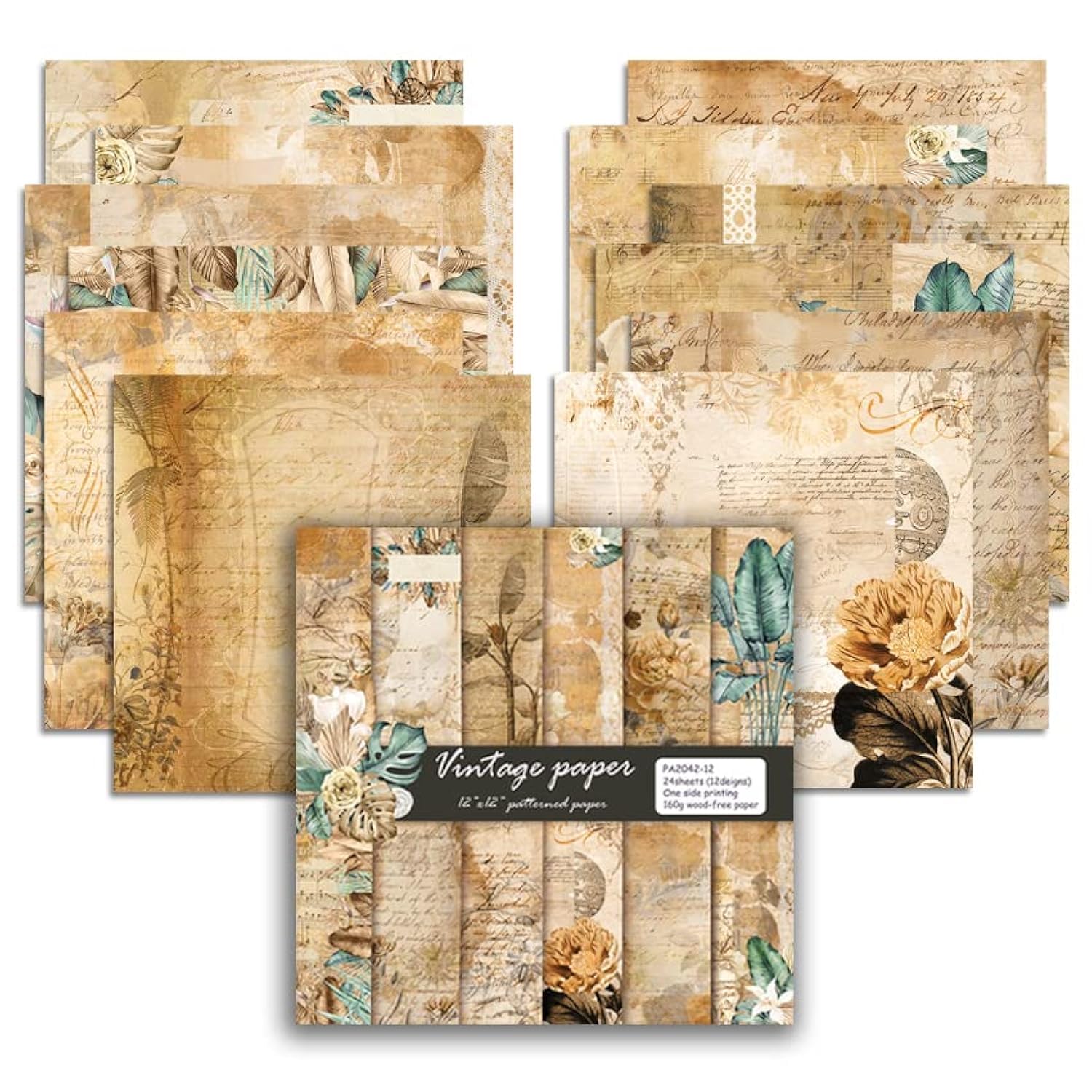 Vintage Scrapbook Paper 12x12 - 24 Sheets Double-Sided Retro Patterned Cardstock for Journaling, Planner, DIY Origami, Holiday Cardmaking & Decorative Crafts | Perfect for Scrapbooking, Gift Wrapping & Home Decor Projects