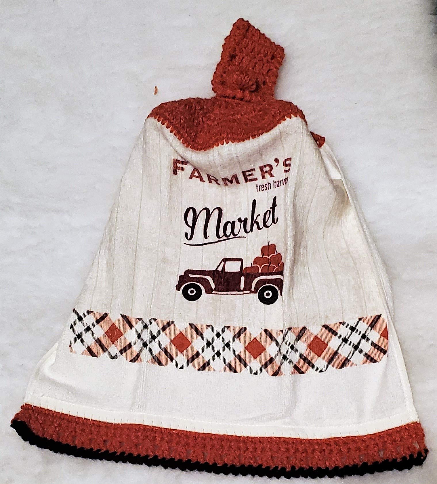 Farmer's Market 3-Piece Kitchen Set - Crochet Top Hanging Towel, Pot Holder & Oven Mitt with Decorative Trim for Farmhouse Style Cooking & Baking