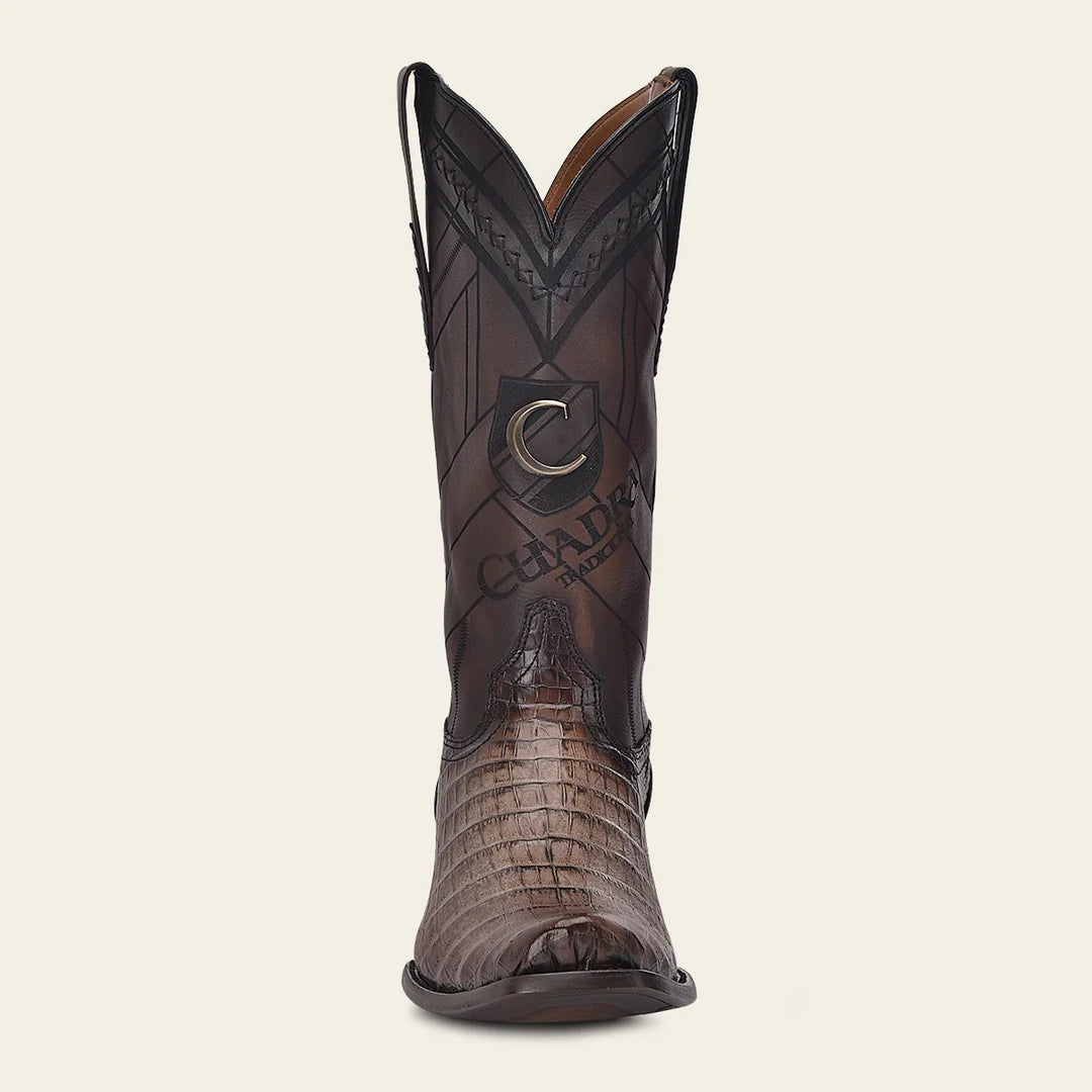 Exotic Caiman Leather Cowboy Boots for Men - Premium Chocolate Brown Dress Boots - Perfect for Western Rodeo, Country Dance & Casual Wear
